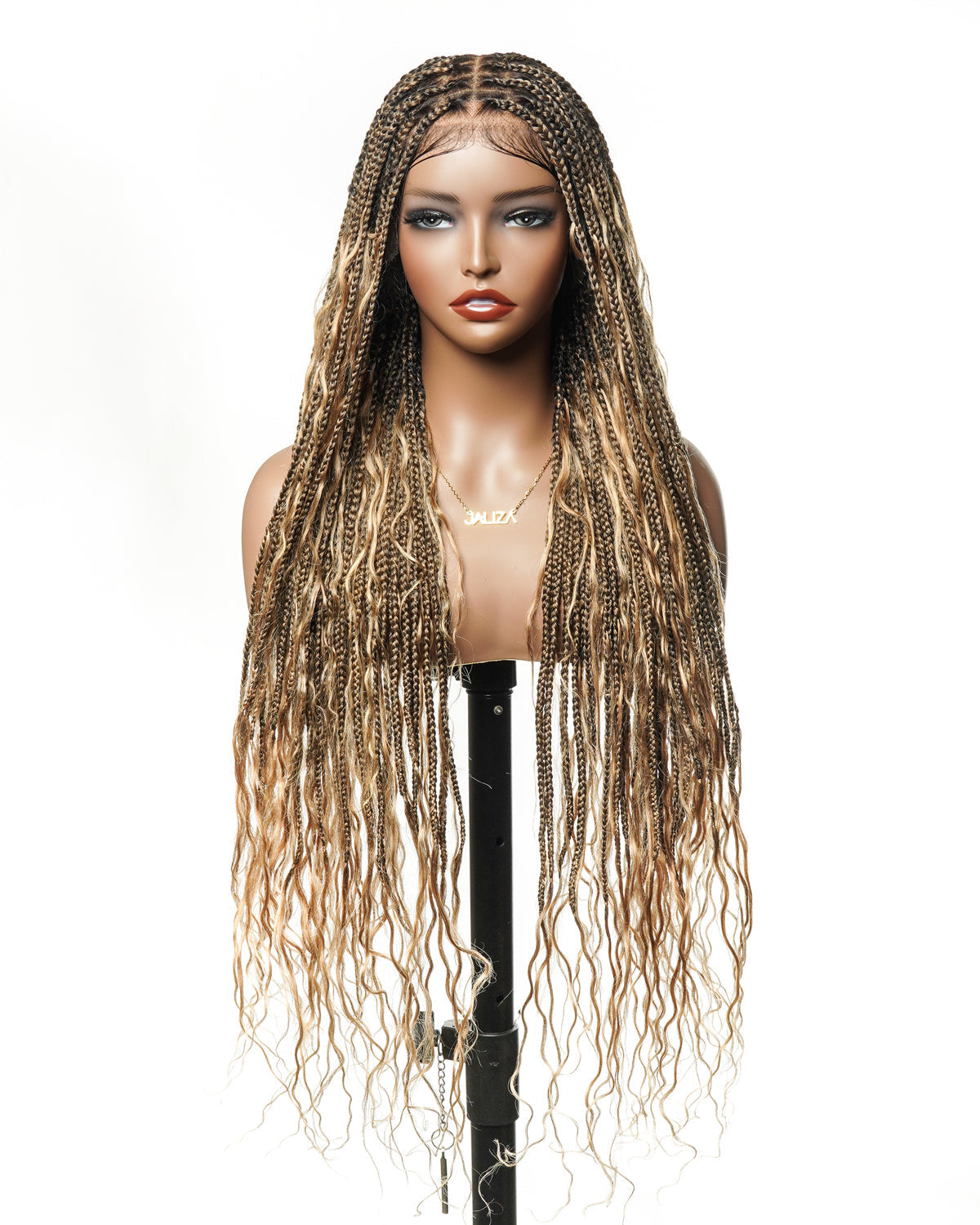 Perruque tressée de grande taille exclusive – Tresses Boho sans nœuds de 90 cm avec boucles Boho en cheveux naturels et dentelle complète HD