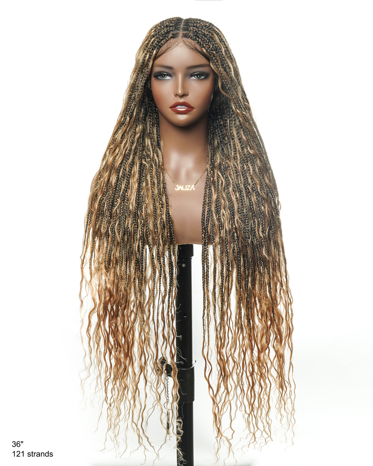 Kiki - Perruque tressée de type "Boho Box Braids" en dentelle suisse HD, pré-décolorée, 36 pouces