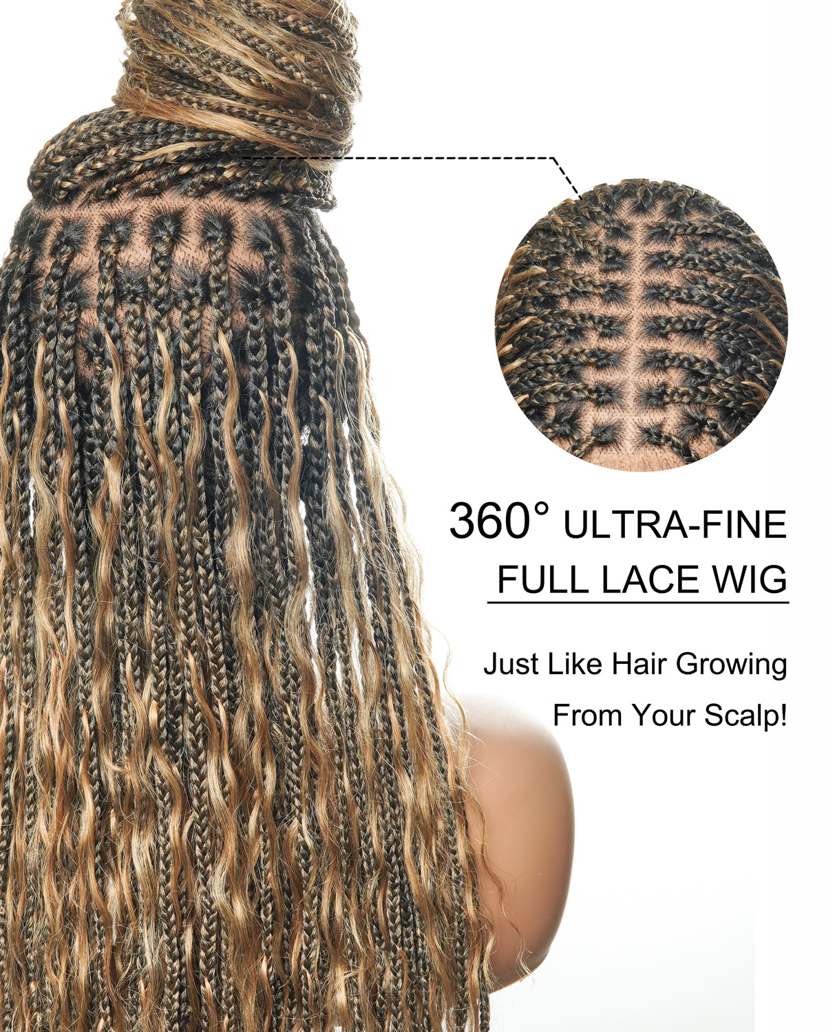 Kiki - Perruque tressée de type "Boho Box Braids" en dentelle suisse HD, pré-décolorée, 36 pouces