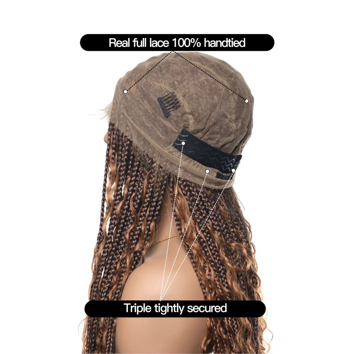 JALIZA 36 inch Ombre Brown 1B-30 Boho Box Braids Full Lace Braided Wig (Mannequin - Back View)