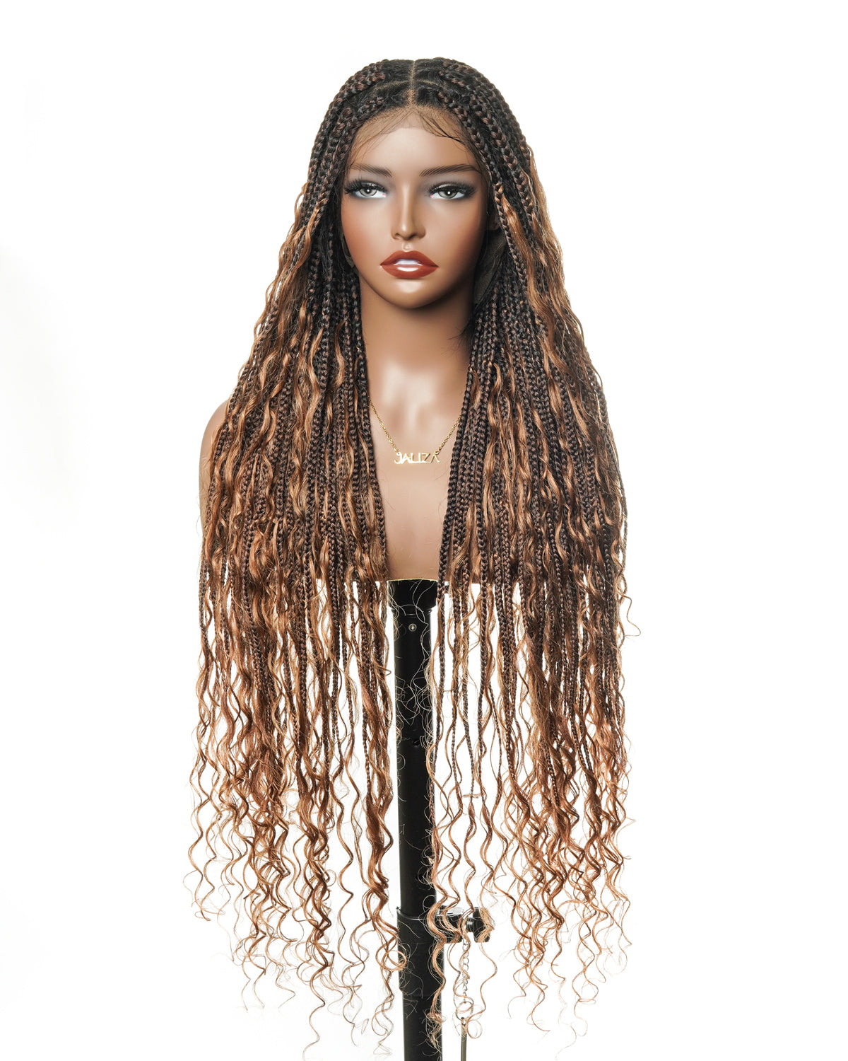 Perruque tressée boîte bohème sans nœuds, 100 % cheveux humains, boucles bohèmes, avec dentelle transparente intégrale et nouée à la main