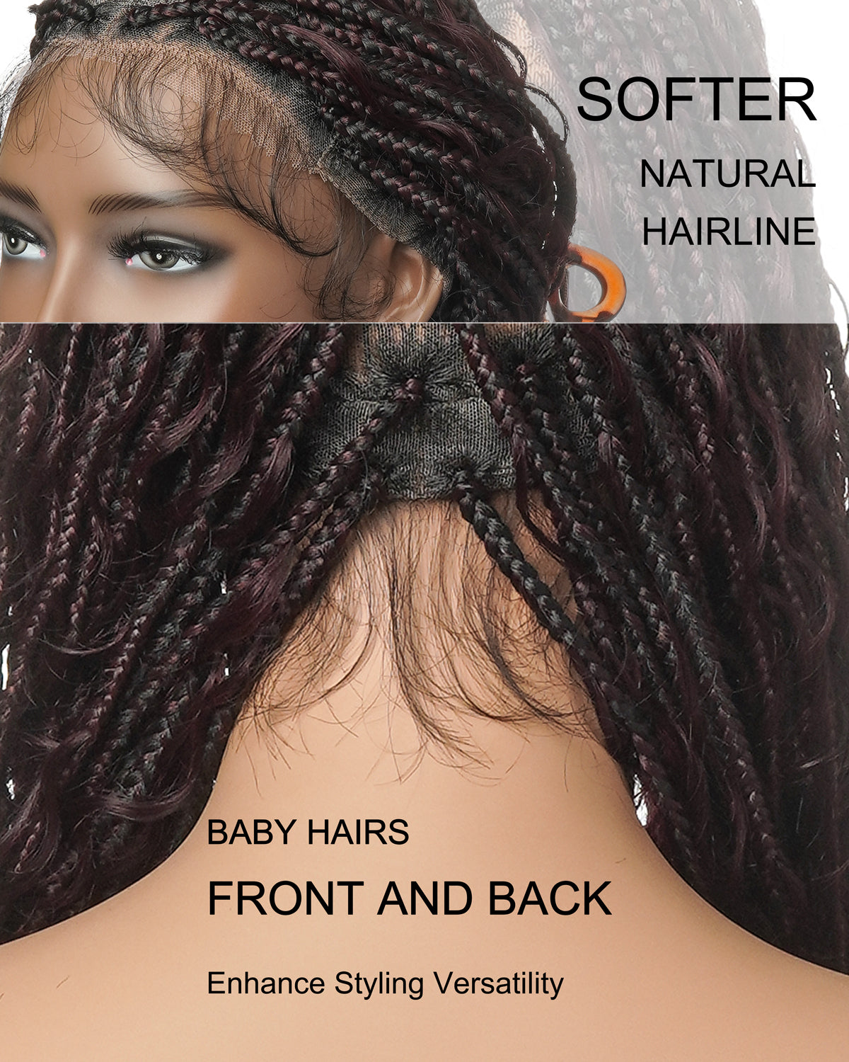 Coco - Perruque tressée en cheveux humains sans colle, pré-coupée HD, dentelle élastique complète, raie libre, prête à l'emploi (dentelle non nouée à la main)