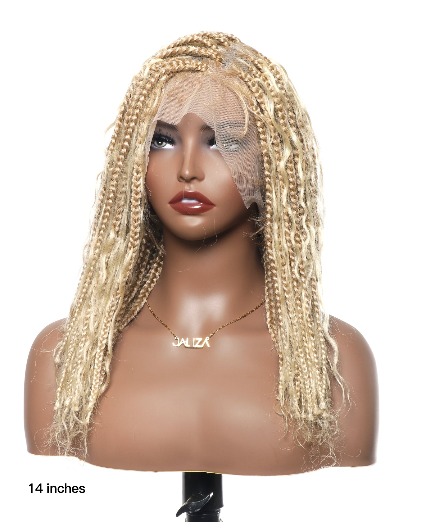 Perruque tressée sans nœuds 102 mèches, base triangulaire haute densité, boucles bohèmes, cheveux humains 14"