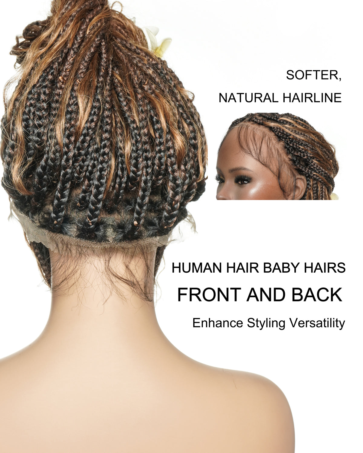 Perruque tressée boîte bohème avec boucles en cheveux humains pré-décolorés, 36 pouces, couleur mélangée 1B 30 27, 121 mèches