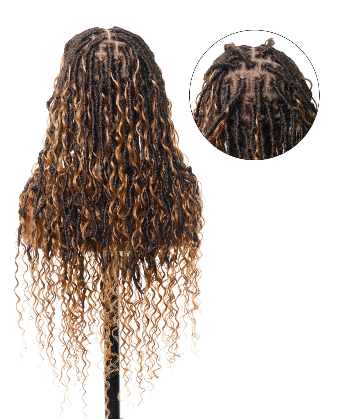 JALIZA 30 inch Ombre Brown 1B-30 Boho Locs Pre Bleached Full Lace Braided Wig (Mannequin - Back View)