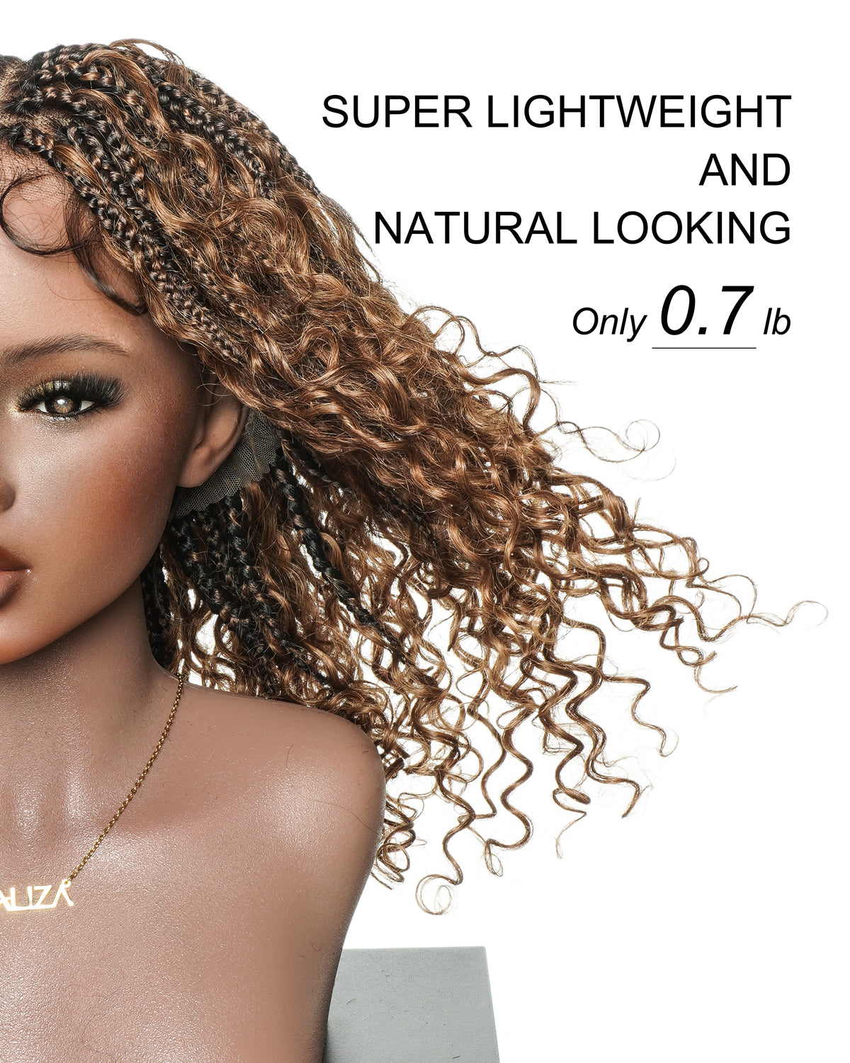 Cleo - Perruque sans colle avec tresses bohèmes ondulées en dentelle suisse HD, 16 pouces, coupe Golden Globe