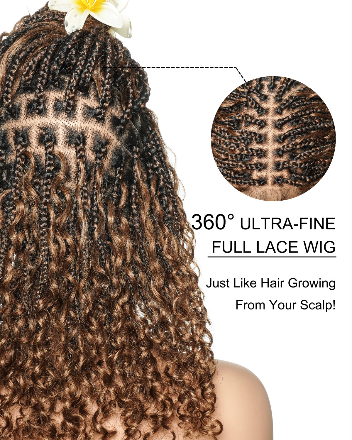 Cleo - Perruque sans colle avec tresses bohèmes ondulées en dentelle suisse HD, 16 pouces, coupe Golden Globe
