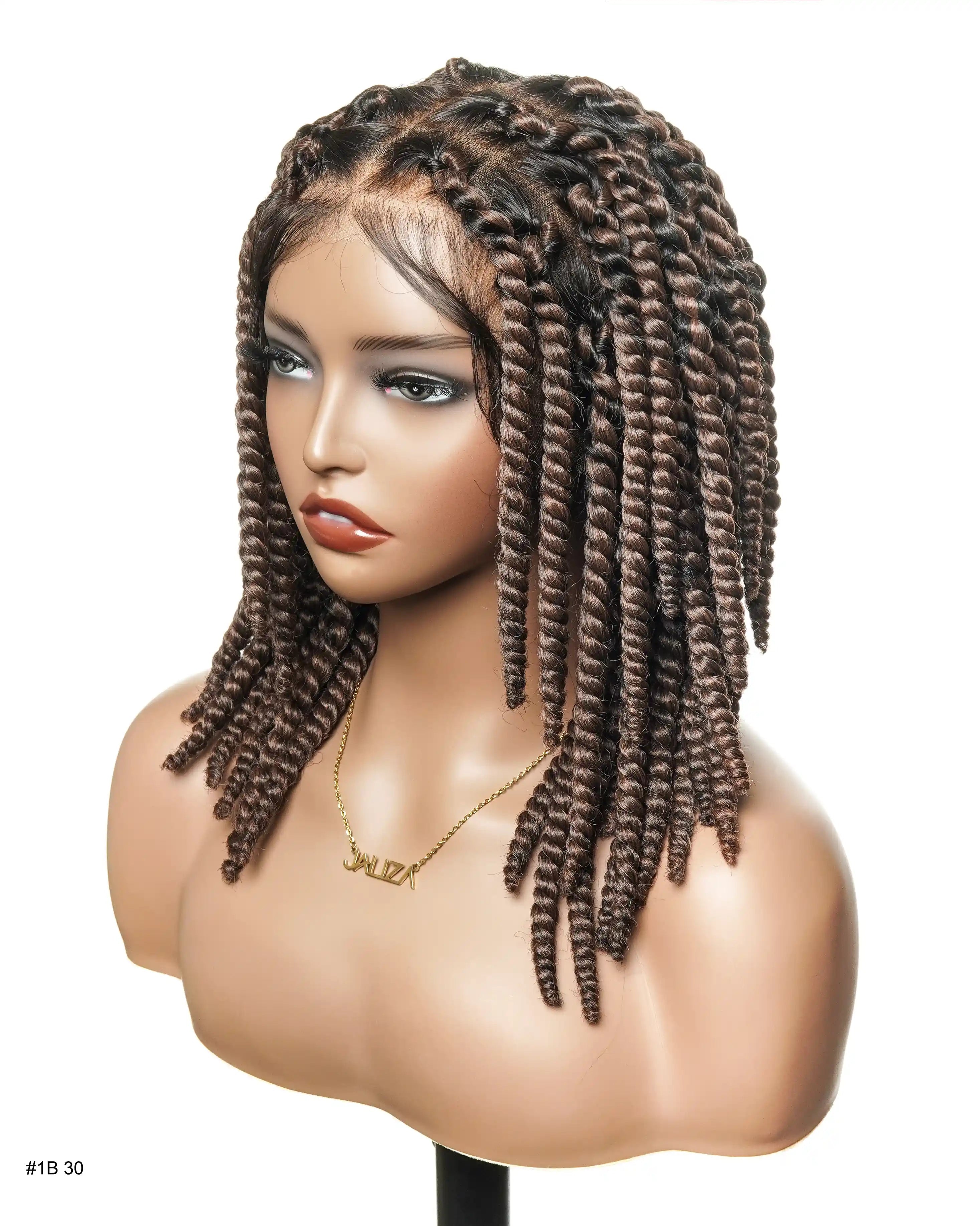 Perruque tressée de 14 pouces, jumbo twist souple pré-décoloré, base en dentelle, HD entièrement en dentelle, cheveux humains