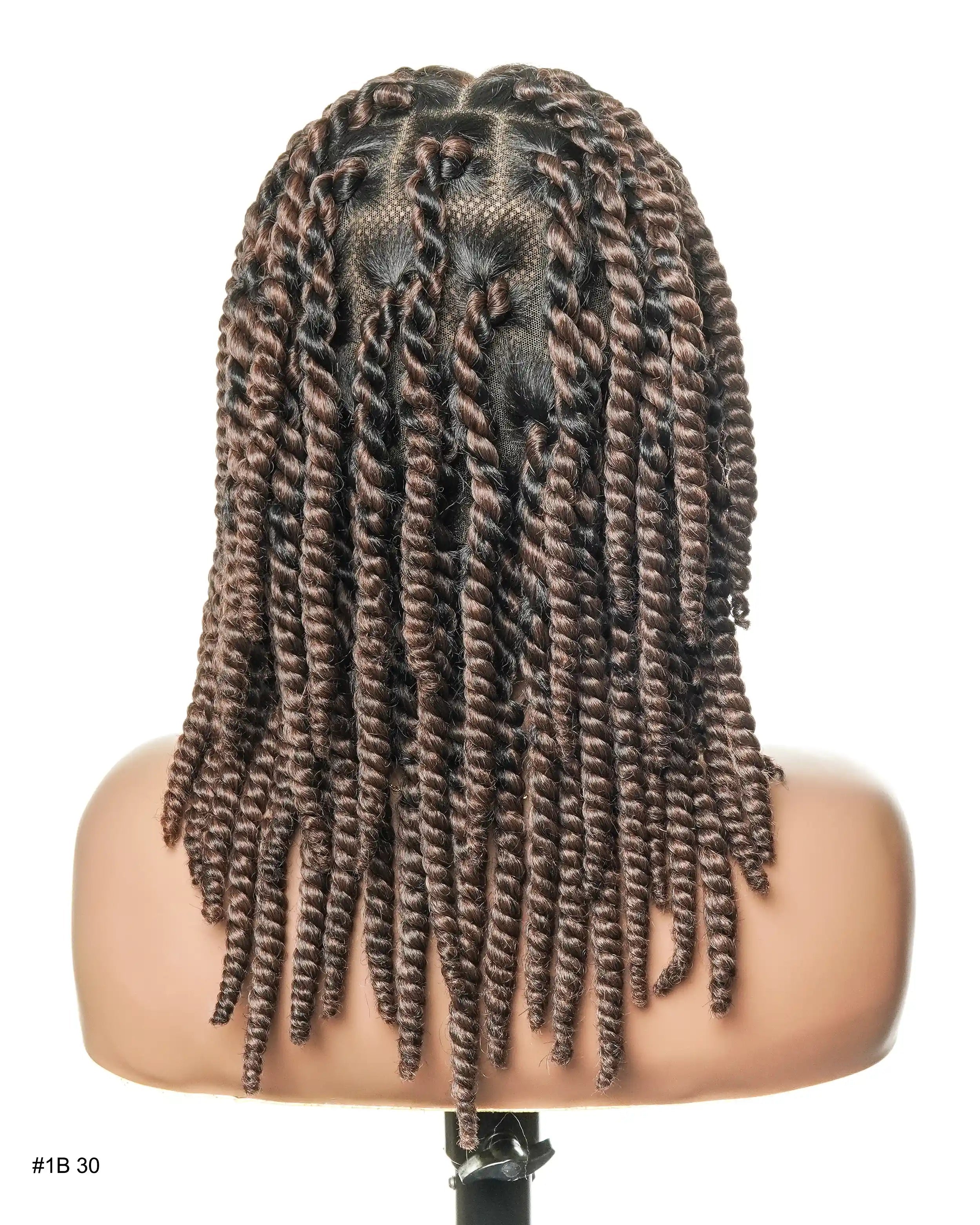 Perruque tressée de 14 pouces, jumbo twist souple pré-décoloré, base en dentelle, HD entièrement en dentelle, cheveux humains