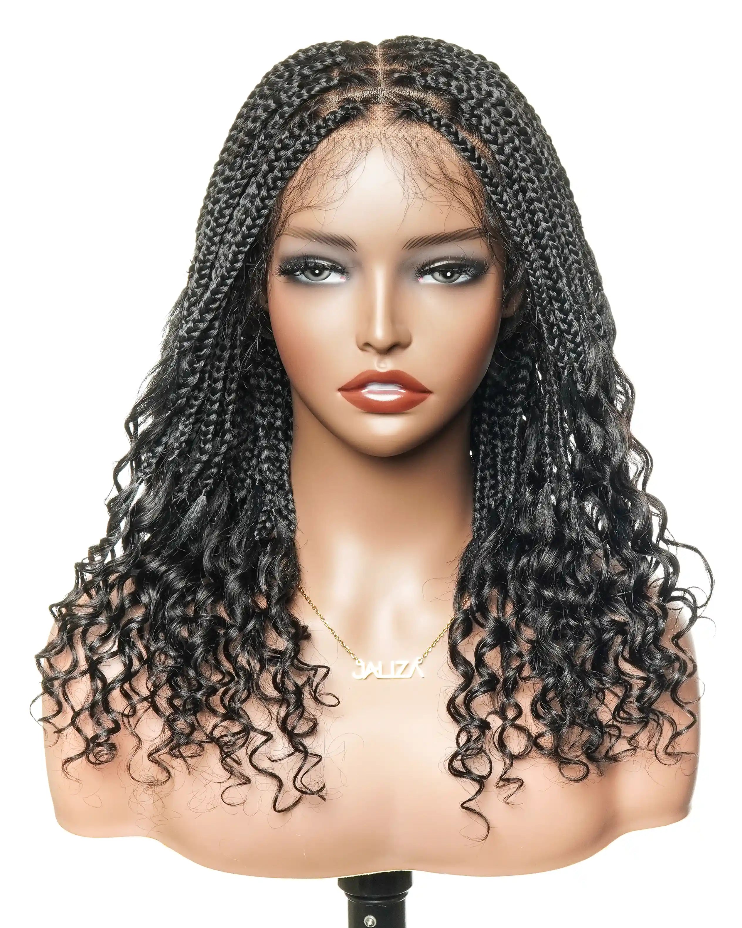 Nina - Perruque tressée sans colle, petite tête, bouts bouclés (bonnet petite taille pour petite tête)