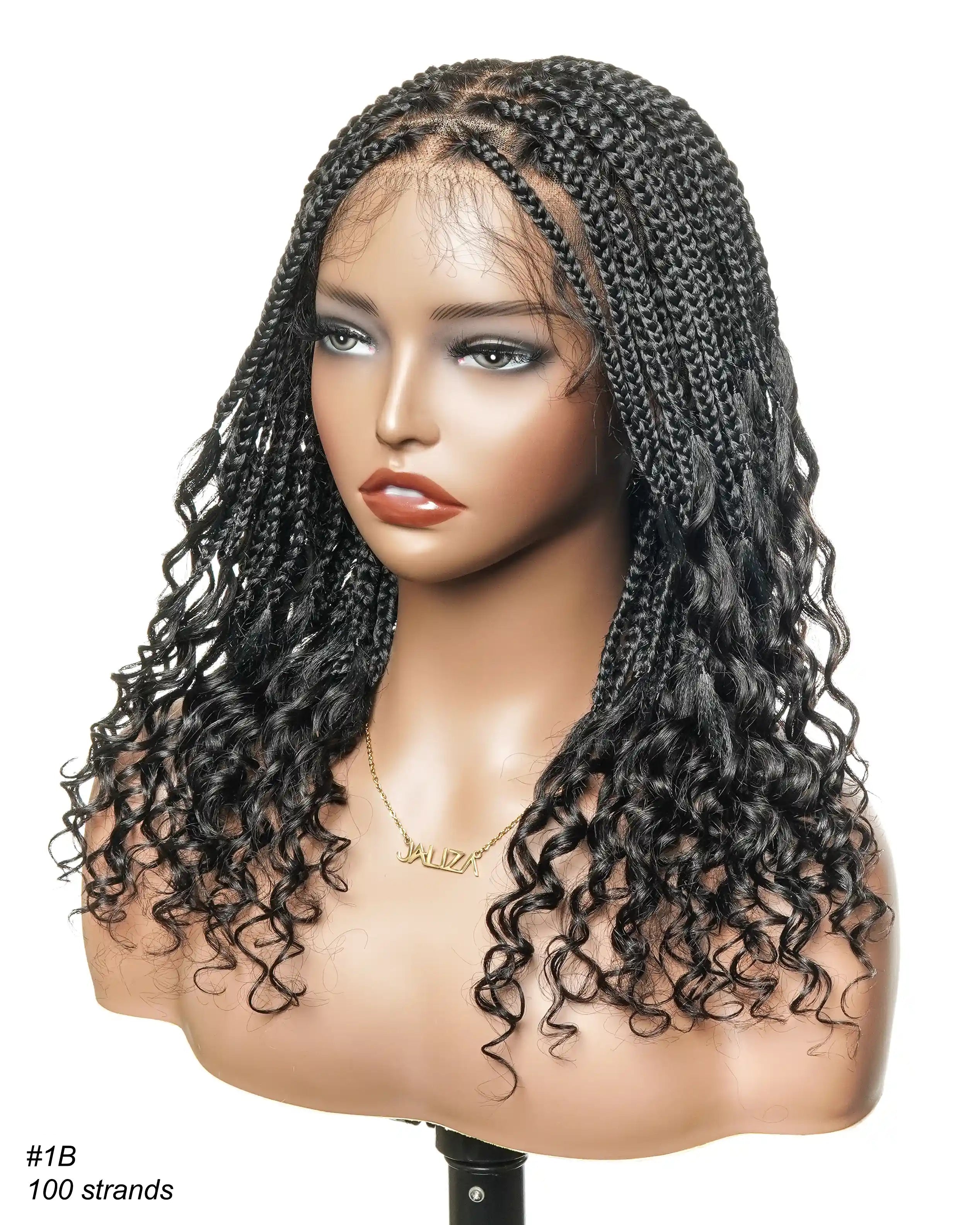 Nina - Perruque tressée sans colle, petite tête, bouts bouclés (bonnet petite taille pour petite tête)
