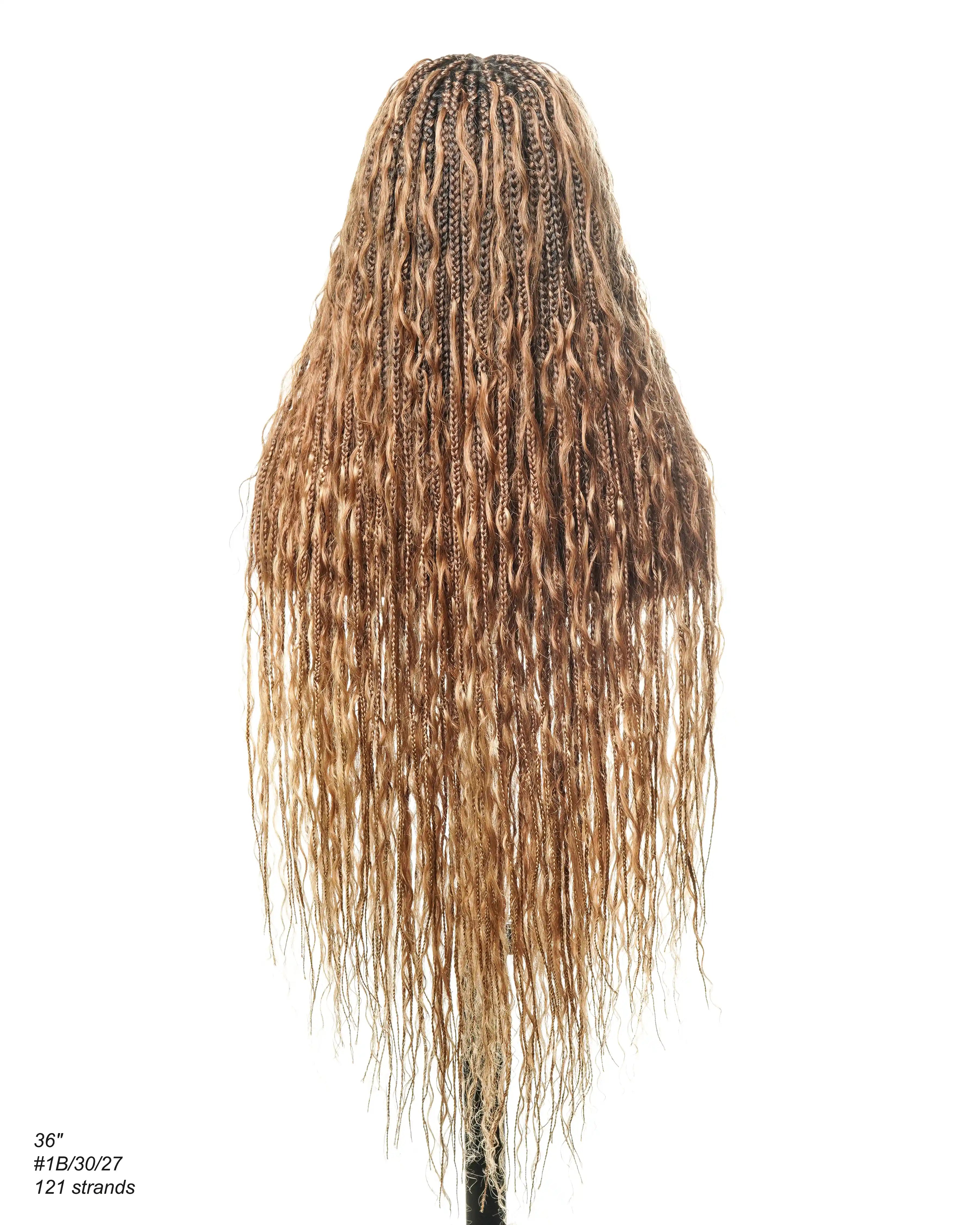 Perruque tressée de style Boho sans nœuds, haute densité, 121 mèches, couleur mélangée #30/27, dentelle HD pré-décolorée, 36 pouces