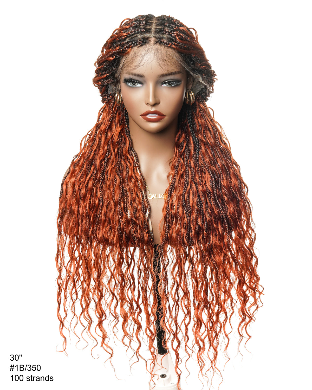 Perruque tressée boîte bohème 100 mèches avec base en dentelle complète suisse HD pré-blanchie, boucles bohèmes ondulées, couleur gingembre, cheveux humains