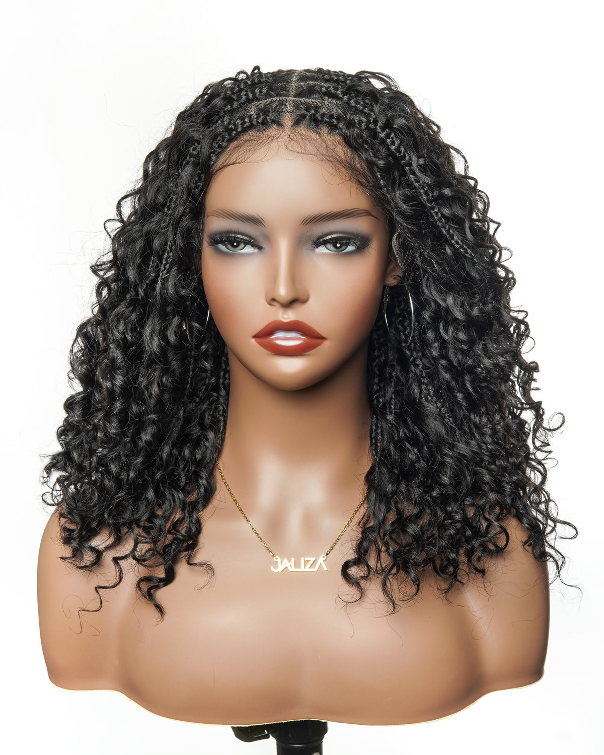 Kiki - Perruque tressée boîte bohème sans nœuds, sans colle, entièrement en dentelle, 100 % cheveux humains, 40 cm, avec bonnet à cordon de serrage