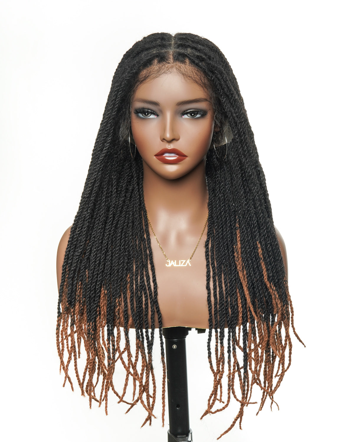 Perruque de 24" en cheveux 100% humains, avec tresses et dreadlocks, lace frontale HD