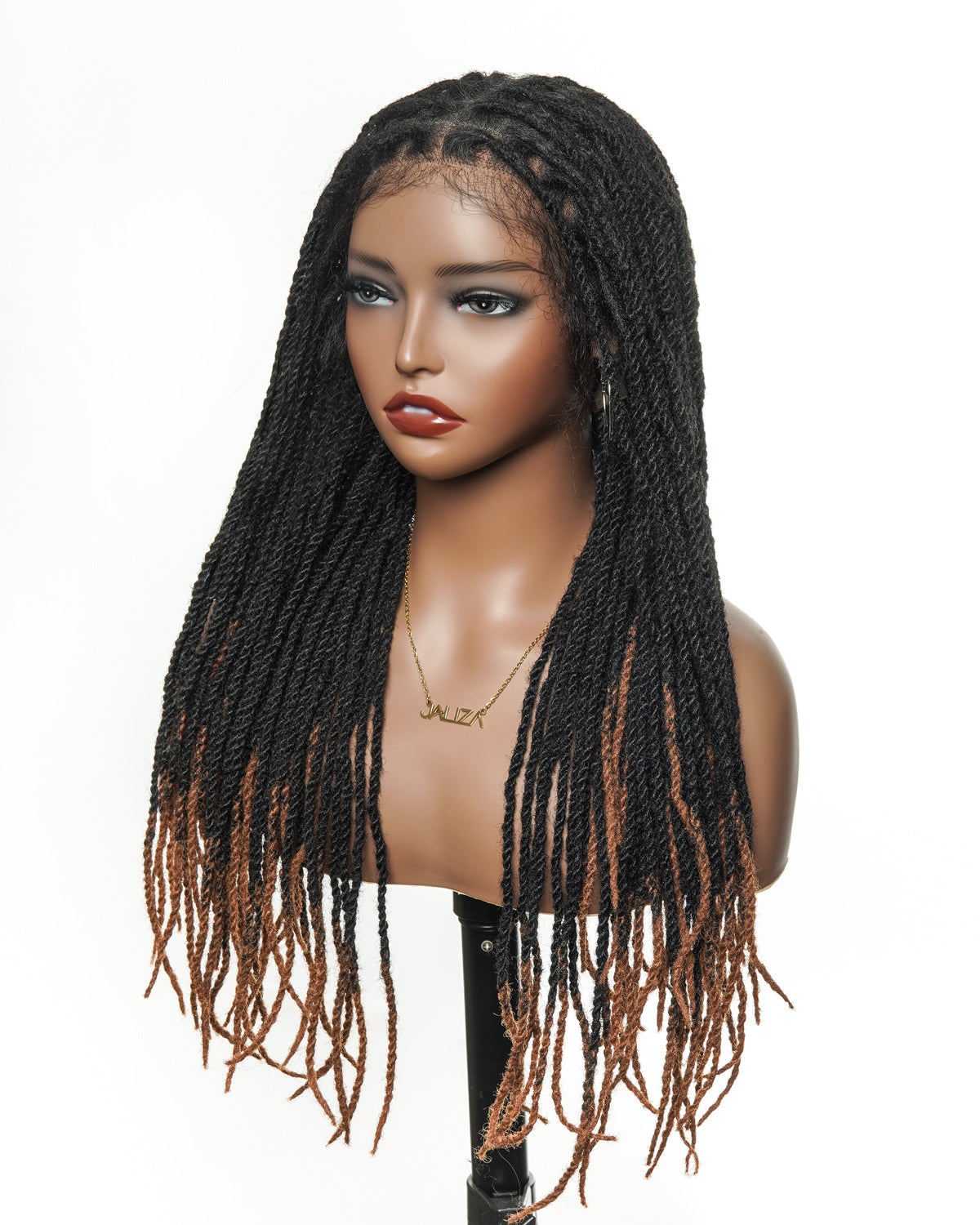 Perruque de 24" en cheveux 100% humains, avec tresses et dreadlocks, lace frontale HD