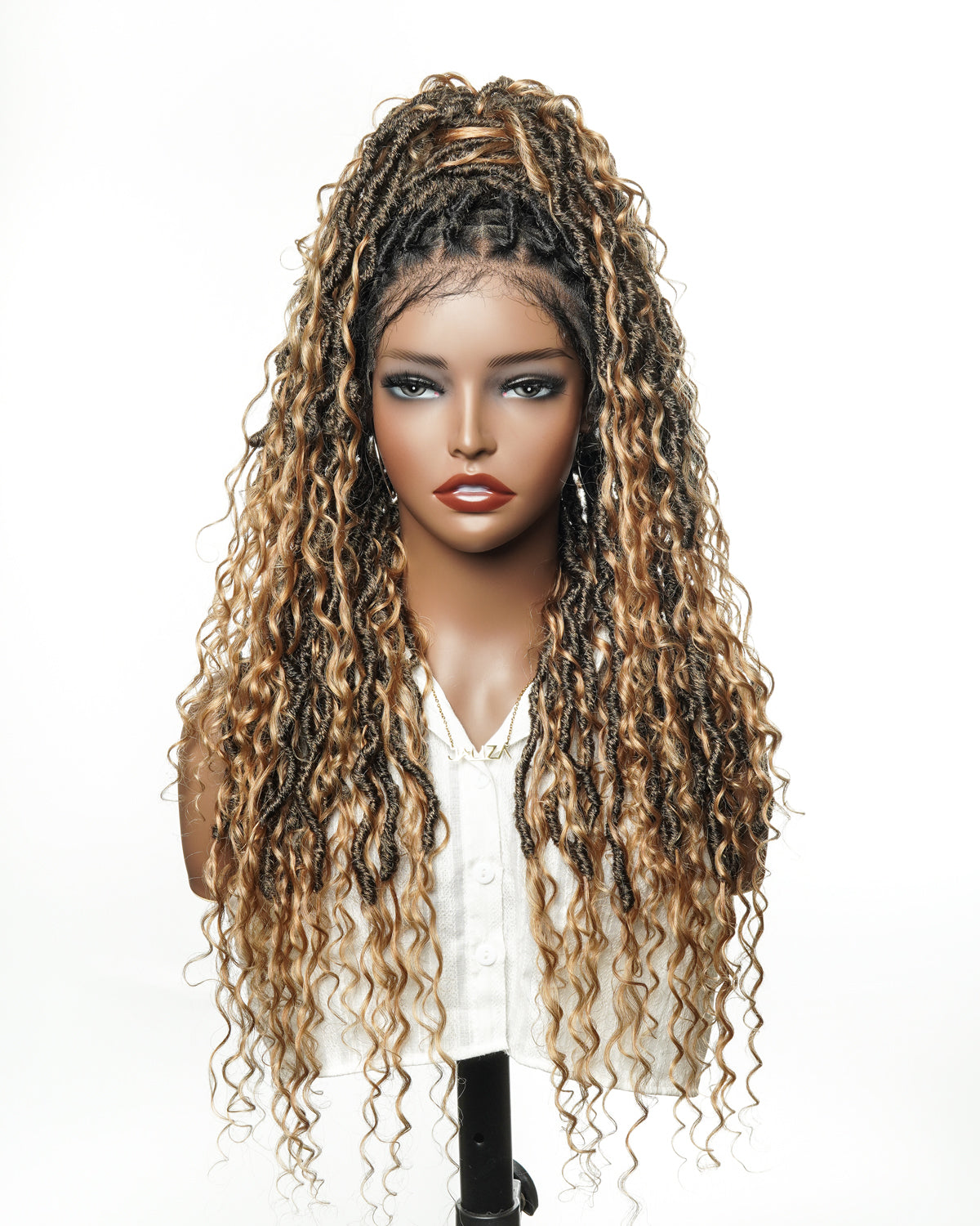 Perruque de Locs Boho sans nœuds en cheveux humains naturels avec boucles Boho et dentelle suisse HD, qualité salon