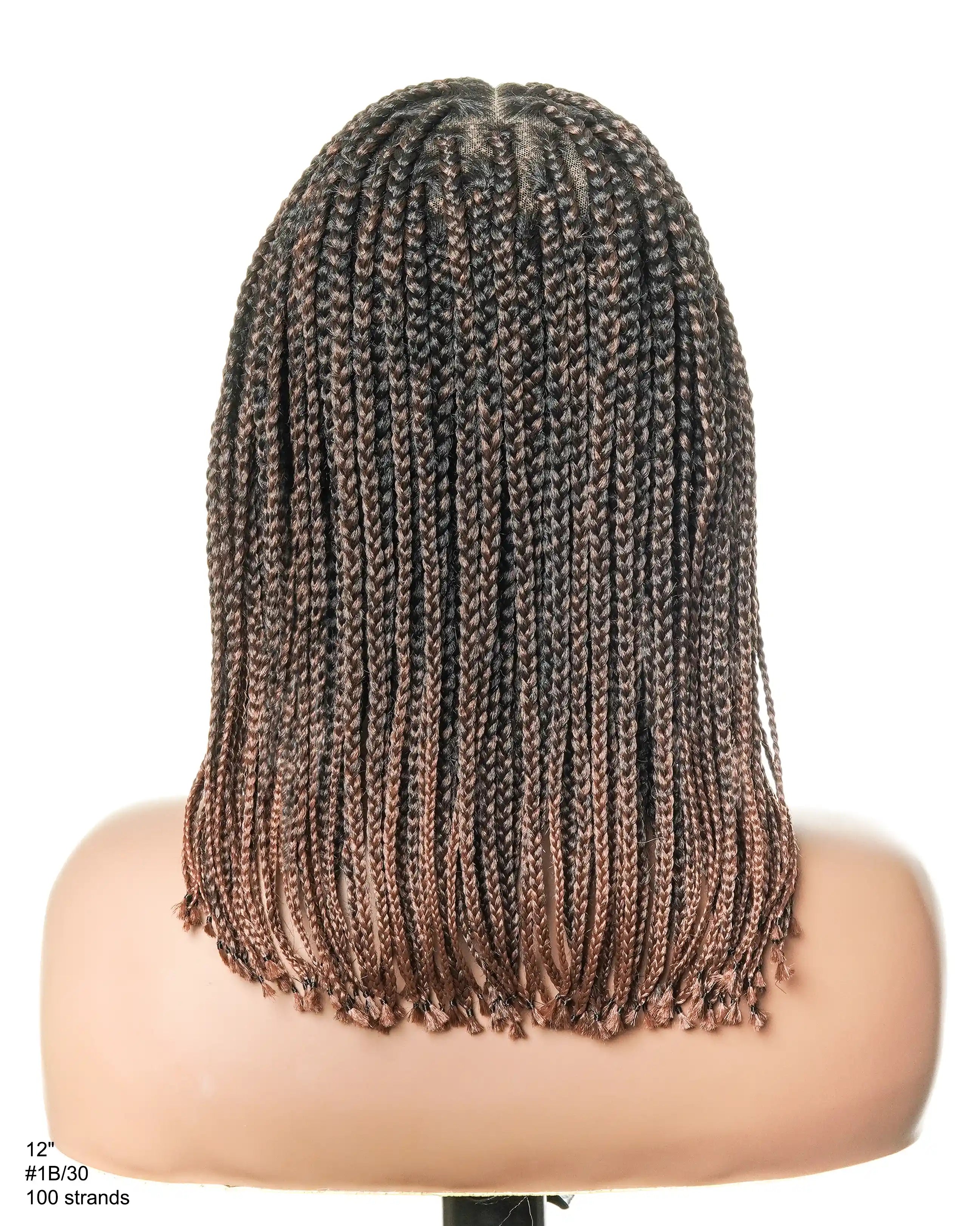 Perruque tressée de type "Bob" 12" sans nœuds, entièrement en dentelle HD