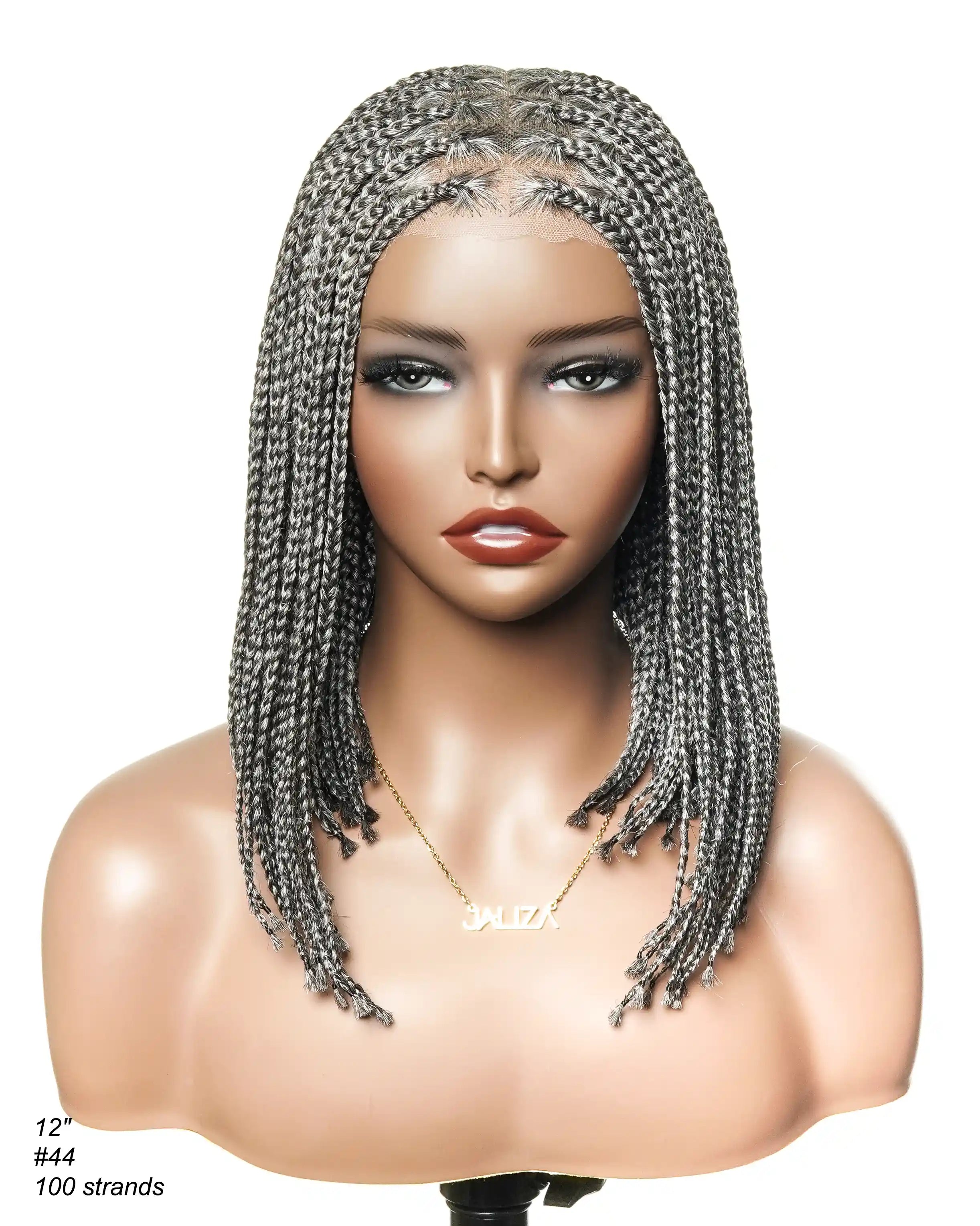 Perruque tressée de type "Bob" 12" sans nœuds, entièrement en dentelle HD