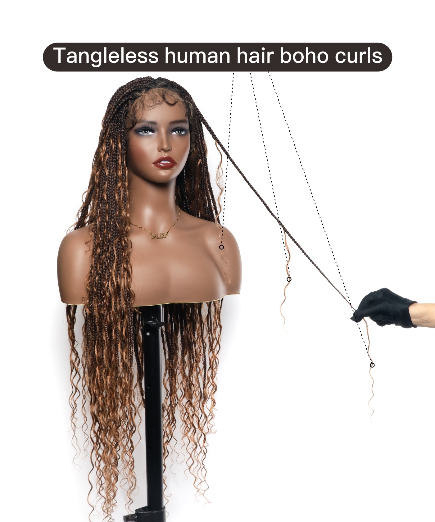 Perruque tressée carrée bohème sans nœuds, cheveux humains, base triangulaire, boucles bohèmes 36" HD, densité totale, 99 mèches