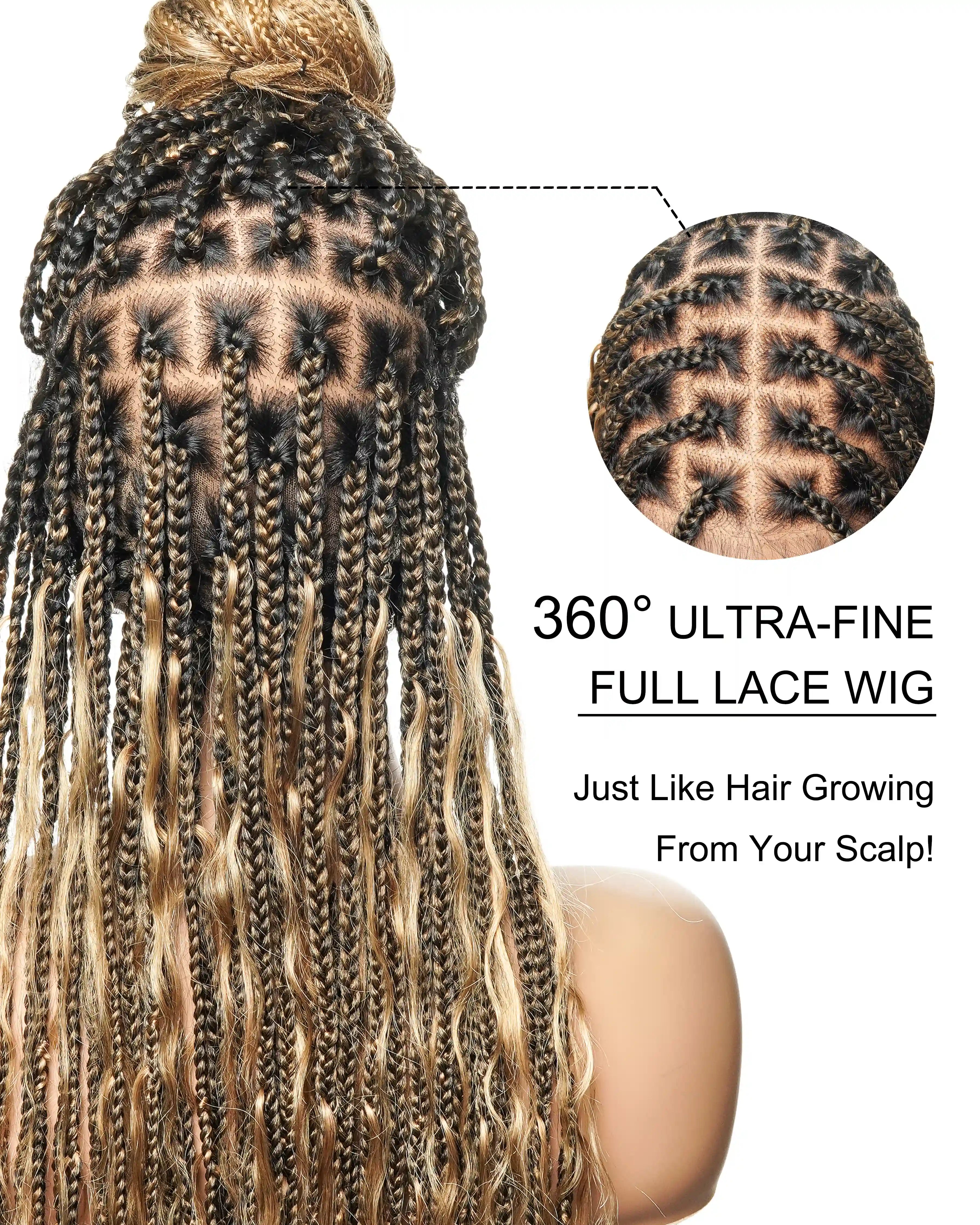 Perruque tressée de 30 pouces en cheveux humains pré-décolorés, légère, boucles bohèmes