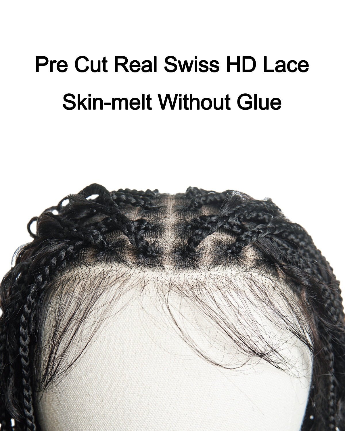 Coco - Perruque tressée en cheveux humains sans colle, pré-coupée HD, dentelle élastique complète, raie libre, prête à l'emploi (dentelle non nouée à la main)