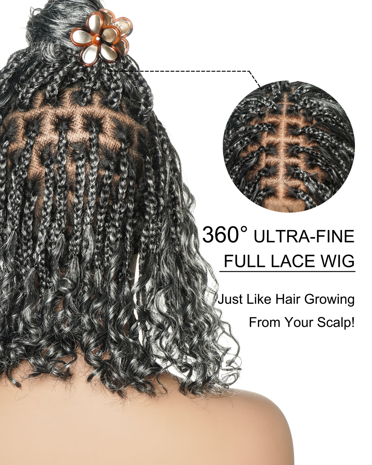 Perruque tressée Kiki Bob 12 pouces pré-décolorée, style bohème, couleur sel et poivre