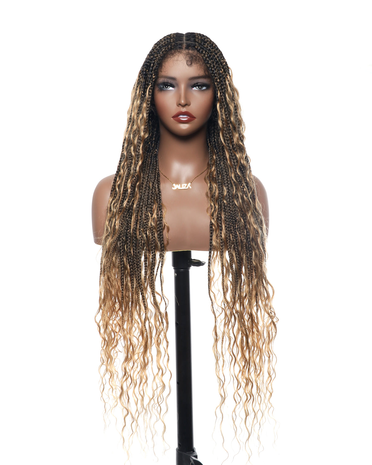 Kiki - Perruque tressée de type "Boho Box Braids" en dentelle suisse HD, pré-décolorée, 36 pouces