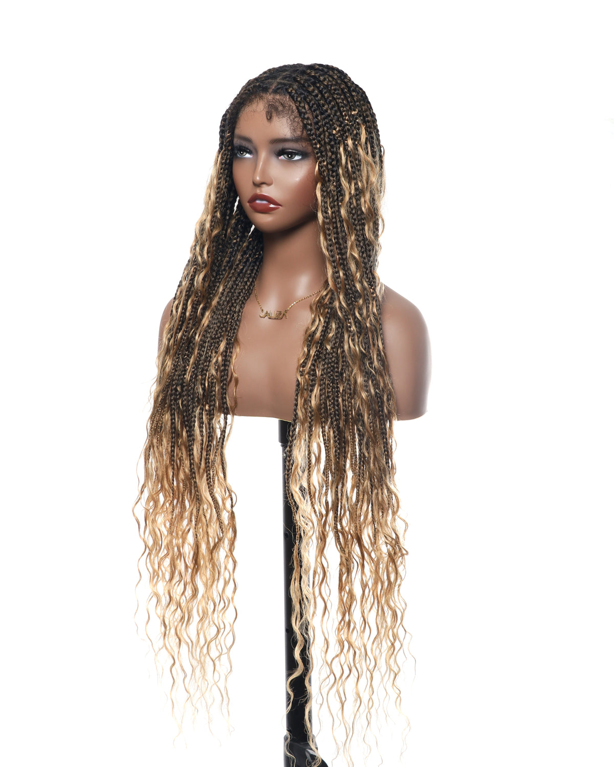 Kiki - Perruque tressée de type "Boho Box Braids" en dentelle suisse HD, pré-décolorée, 36 pouces