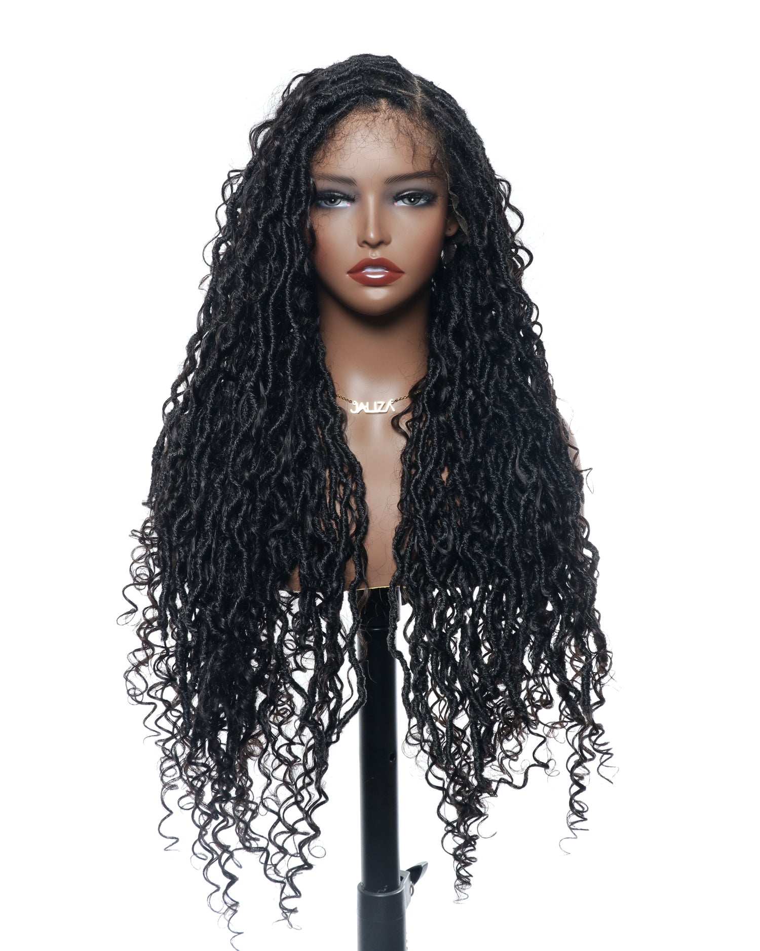 Perruque de Locs Boho sans nœuds en cheveux humains naturels avec boucles Boho et dentelle suisse HD, qualité salon