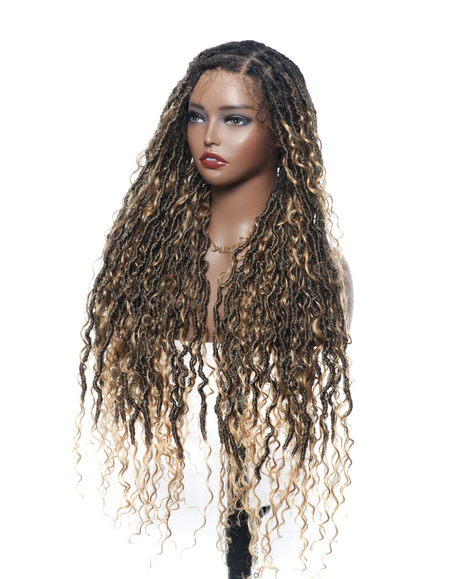 Perruque de Locs Boho sans nœuds en cheveux humains naturels avec boucles Boho et dentelle suisse HD, qualité salon