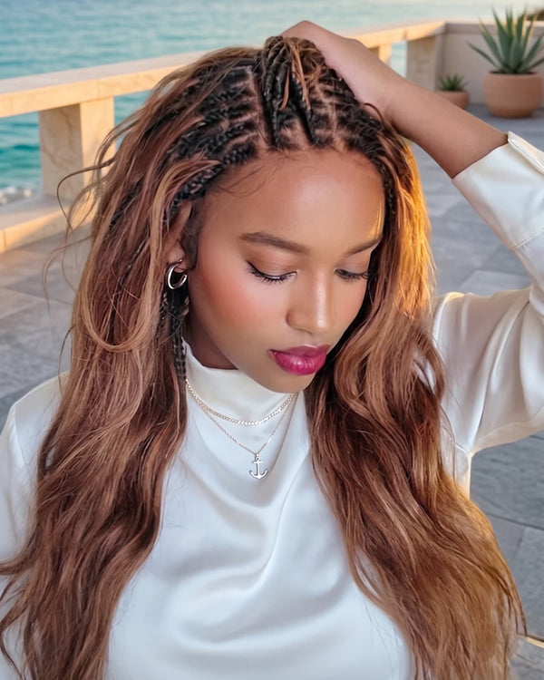 Perruque Bora Bora Michelle mélange brun caramel chaud couleur 4/30 cheveux humains pré-décolorés sans nœuds
