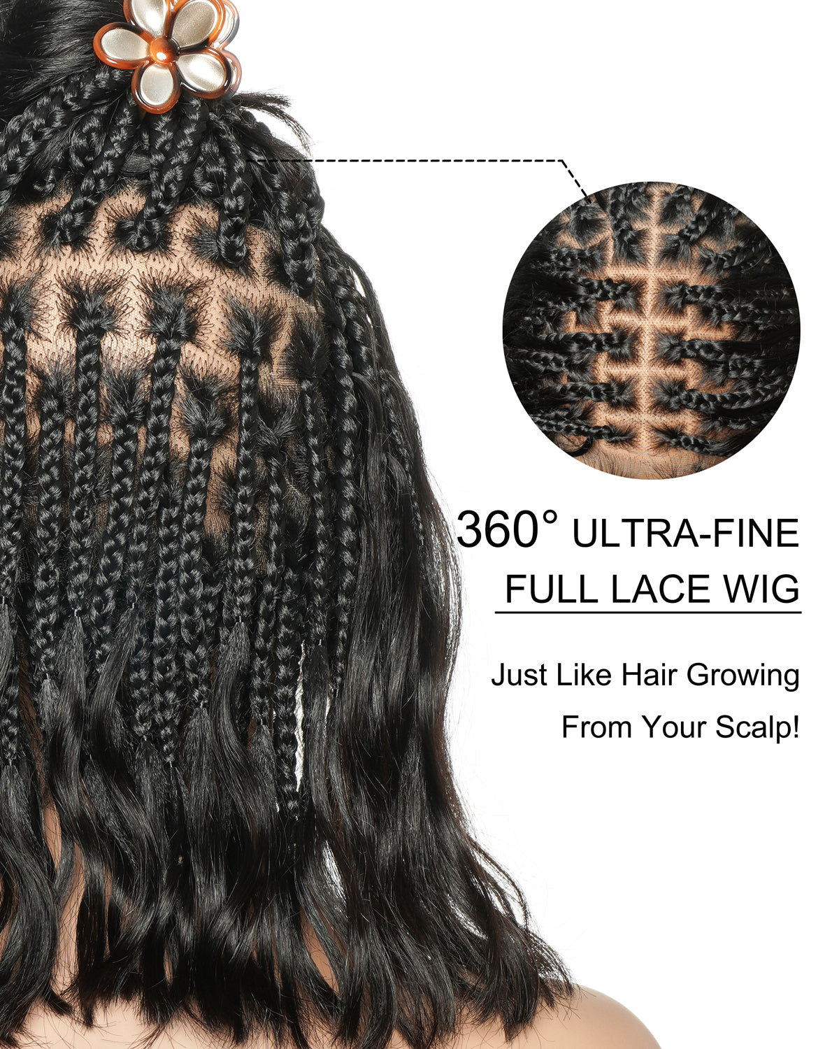 Michelle Bob 12" Perruque Body Wave Cheveux Naturels, Pré-décolorée, Dentelle Suisse HD, Tresses Bohèmes