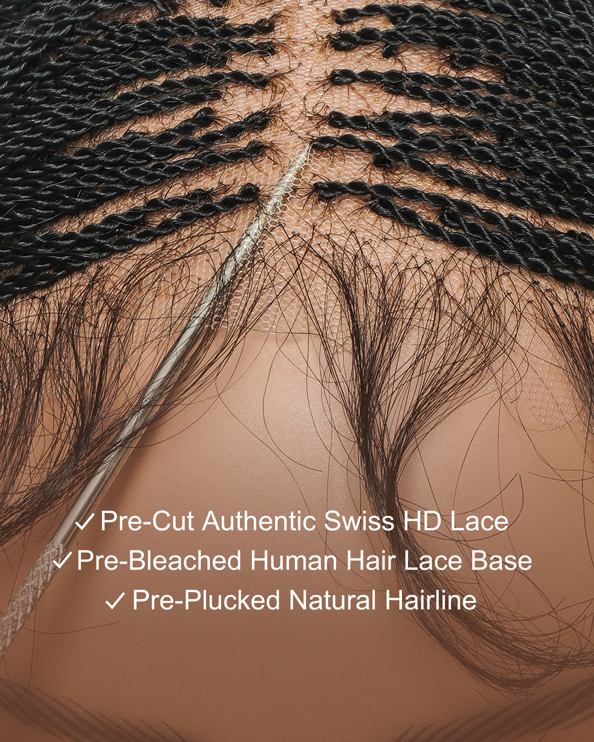 Mica - Perruque HD Suisse pré-décolorée, 26" et 36", à lacets complets, torsades sénégalaises micro sans nœuds, 799 mèches