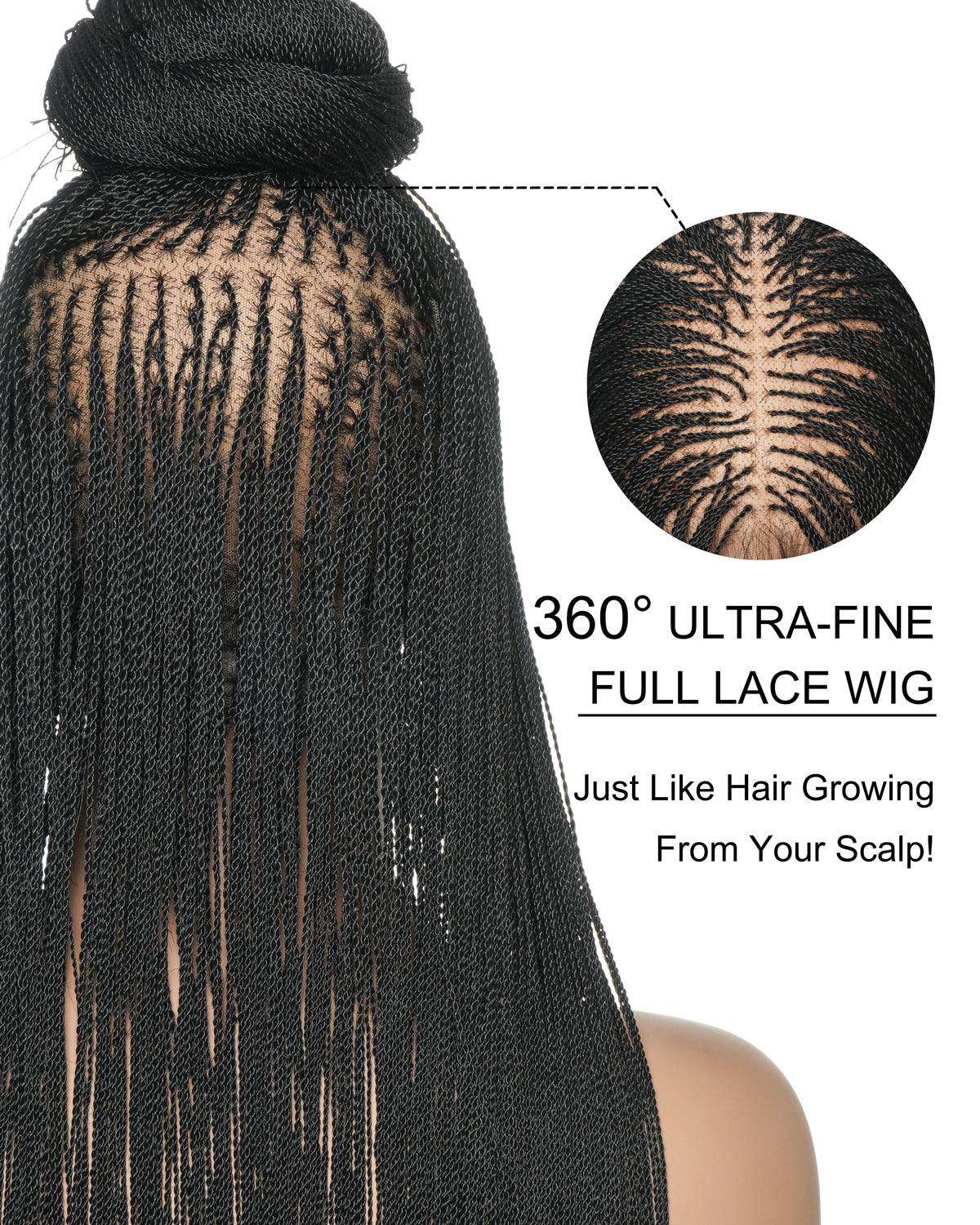 Mica - Perruque HD Suisse pré-décolorée, 26" et 36", à lacets complets, torsades sénégalaises micro sans nœuds, 799 mèches