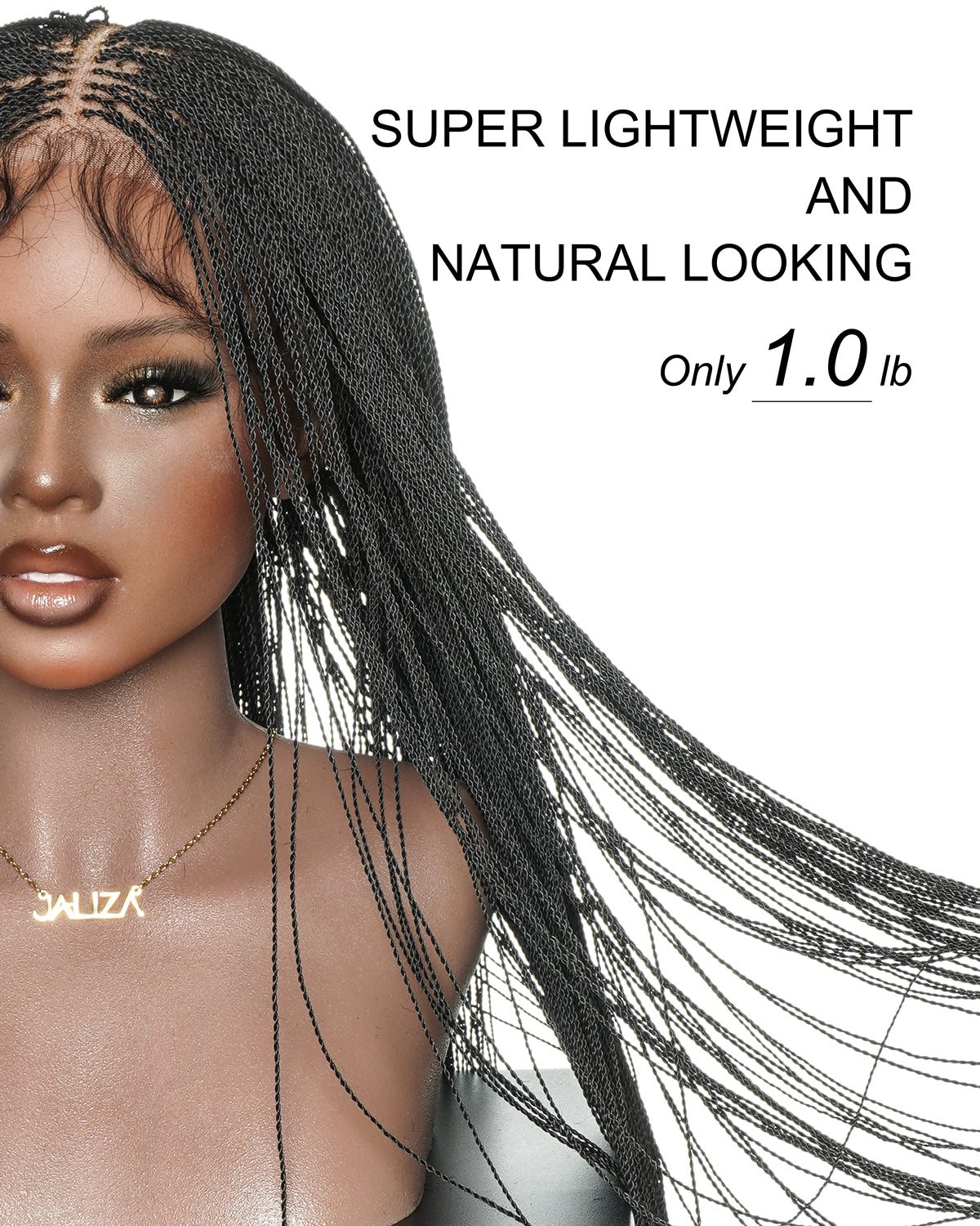 Mica - Perruque HD Suisse pré-décolorée, 26" et 36", à lacets complets, torsades sénégalaises micro sans nœuds, 799 mèches