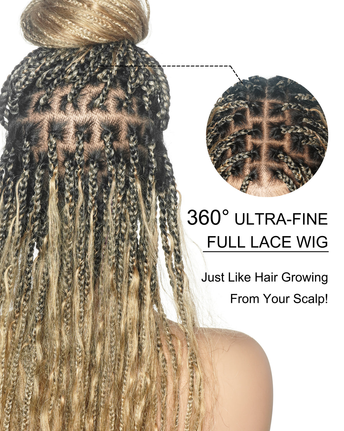 Perruque Tressée Full Lace HD Pré-décolorée, Balayage Mixte Couleur 27/613, Cheveux Humains Bouclés Mouillés et Ondulés, 36 pouces, Nœuds Invisibles, Style Bohème