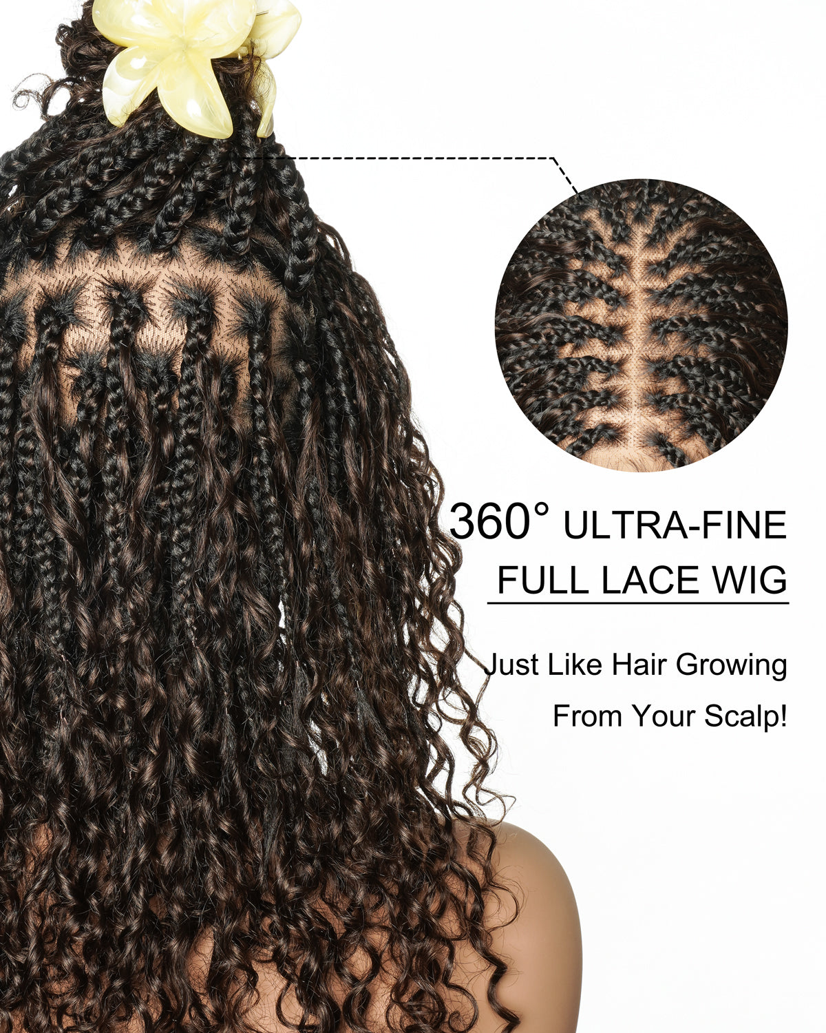 Nami - Bonnet à cordon sans colle Cheveux humains ondulés Boucles pré-décolorées Dentelle HD Suisse Perruque tressée de tresses Boho sans nœuds