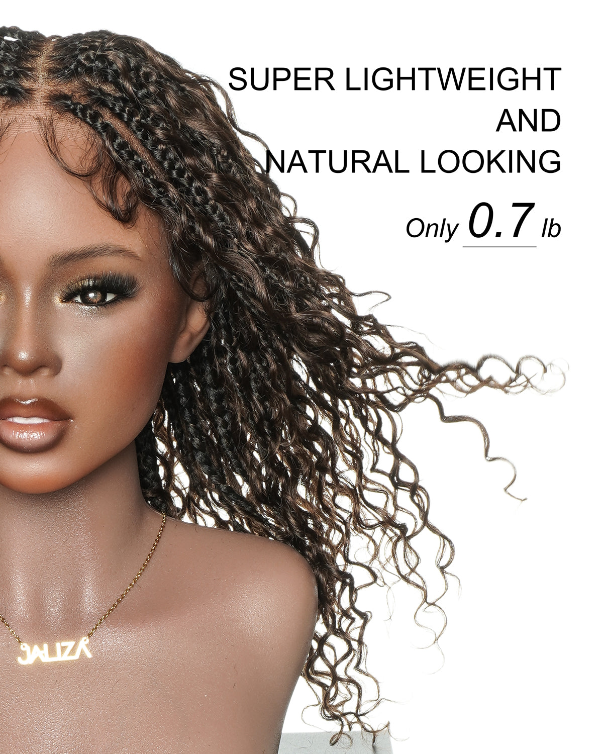 Nami - Bonnet à cordon sans colle Cheveux humains ondulés Boucles pré-décolorées Dentelle HD Suisse Perruque tressée de tresses Boho sans nœuds