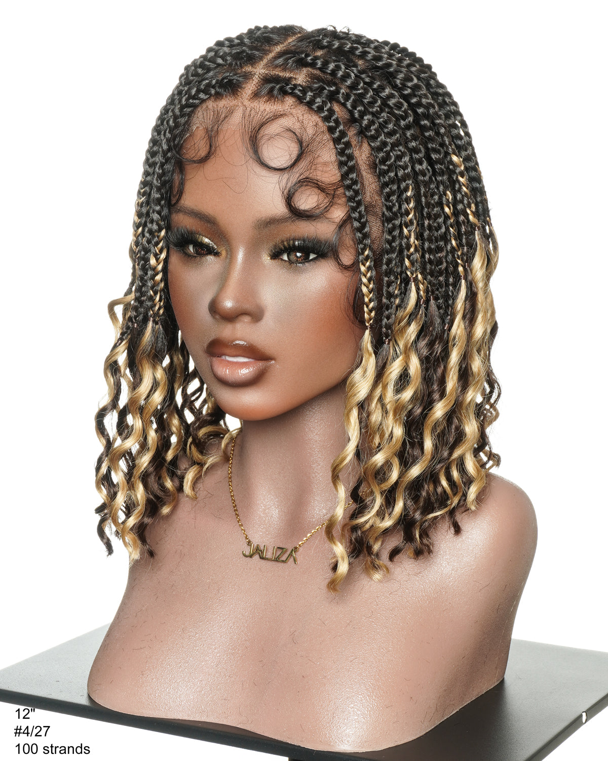 Nina - Perruque tressée sans colle, petite tête, bouts bouclés (bonnet petite taille pour petite tête)