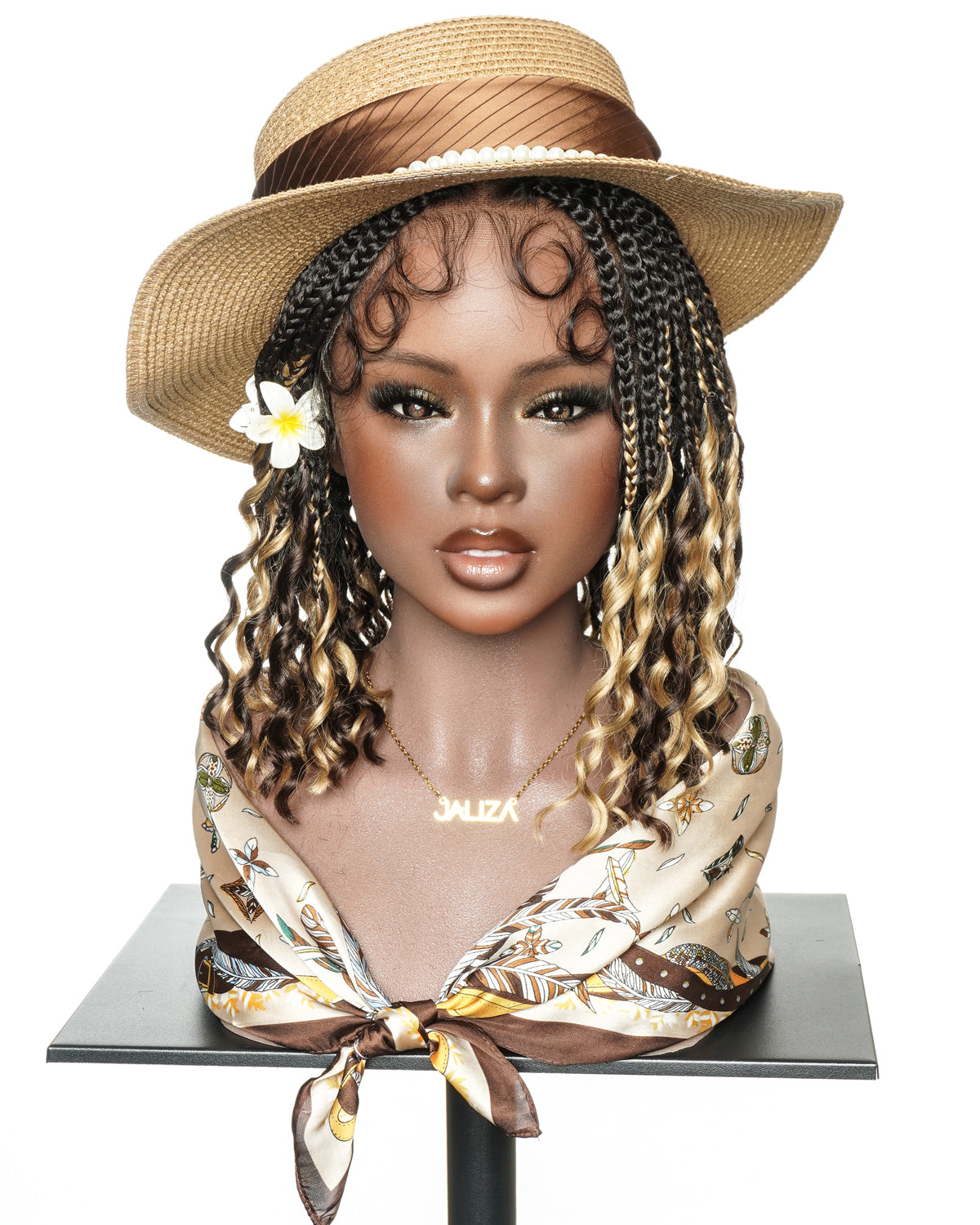 Nina - Perruque tressée sans colle, petite tête, bouts bouclés (bonnet petite taille pour petite tête)
