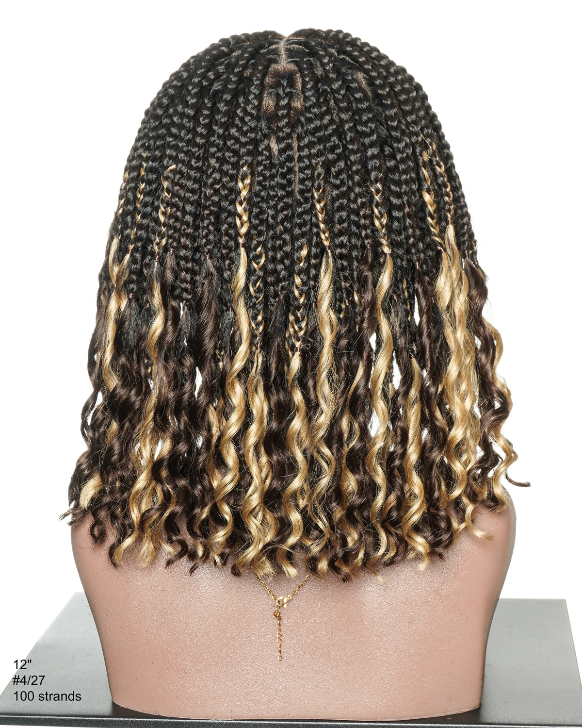 Nina - Perruque tressée sans colle, petite tête, bouts bouclés (bonnet petite taille pour petite tête)