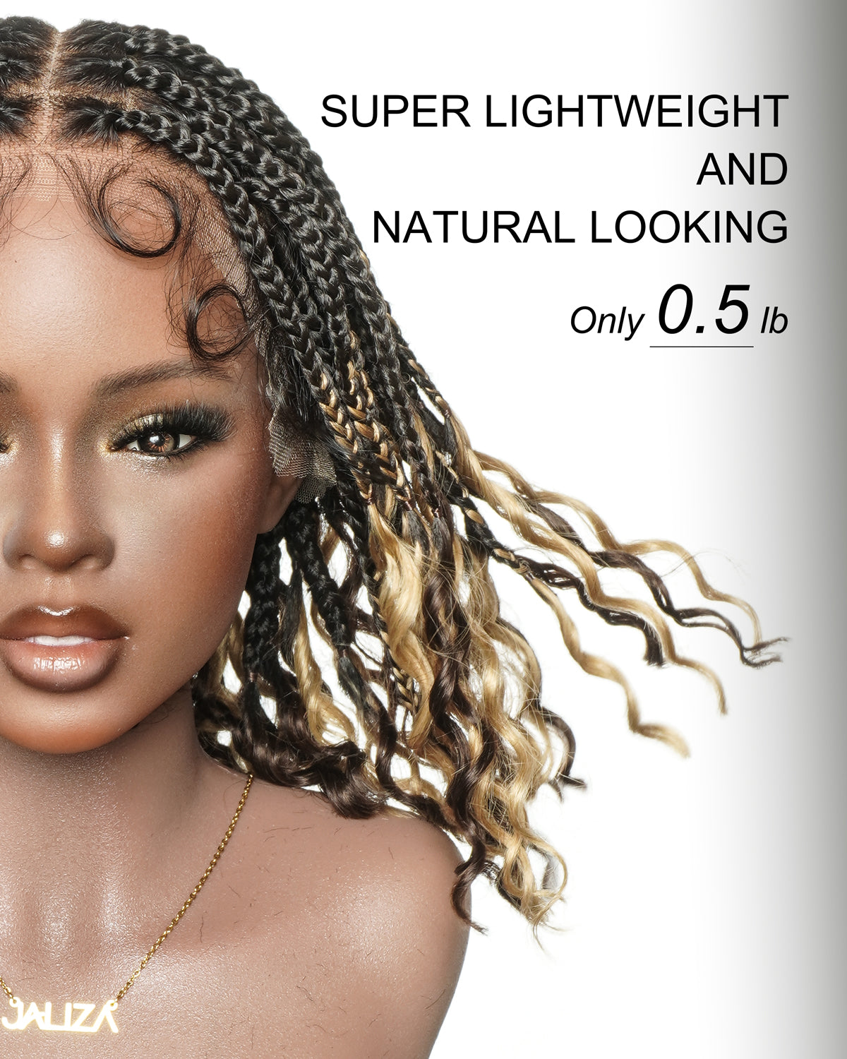Nina - Perruque tressée sans colle, petite tête, bouts bouclés (bonnet petite taille pour petite tête)
