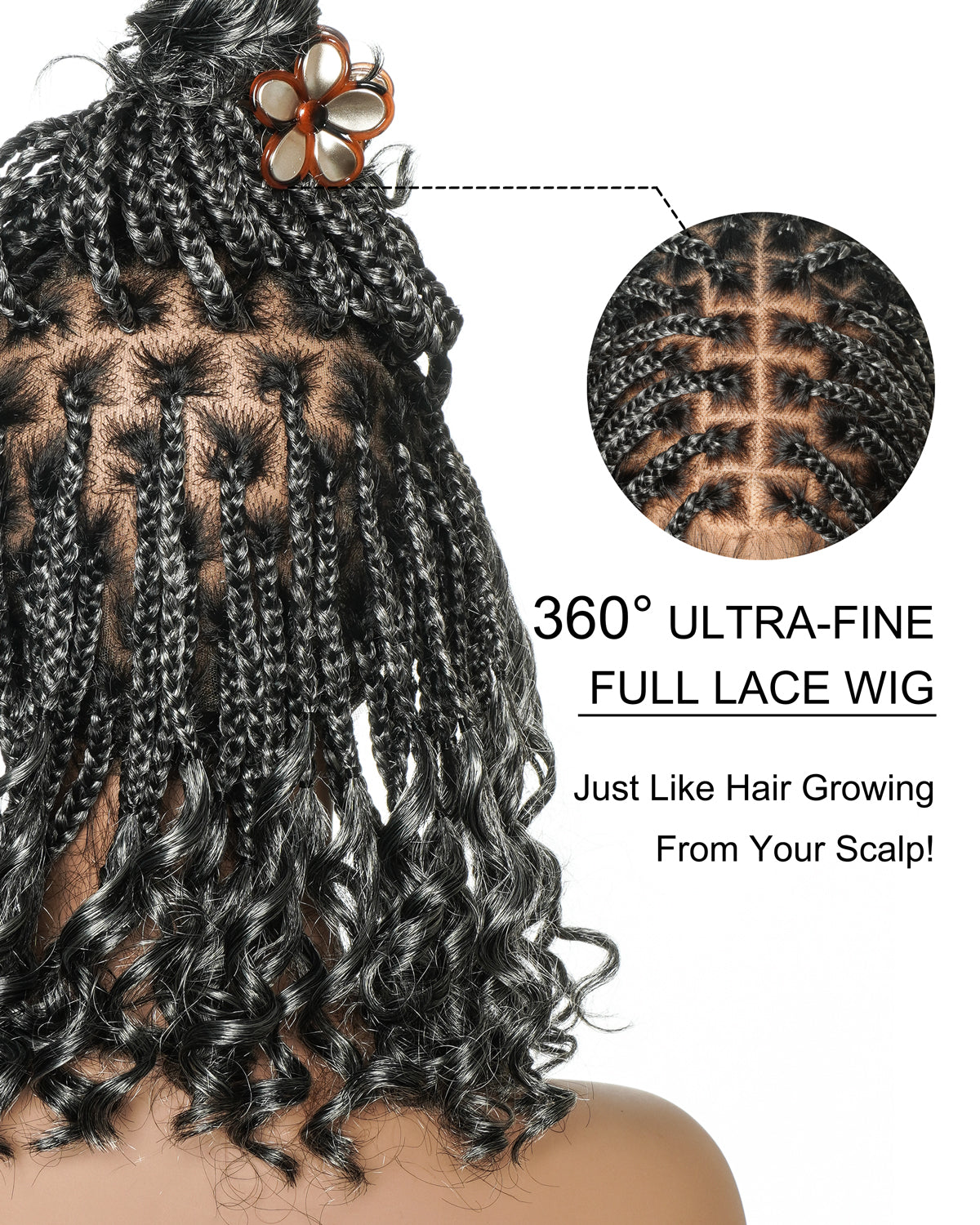 Nina - Perruque tressée de 12 pouces pré-décolorée suisse HD Full Lace Box Braid avec des pointes bouclées en cheveux humains
