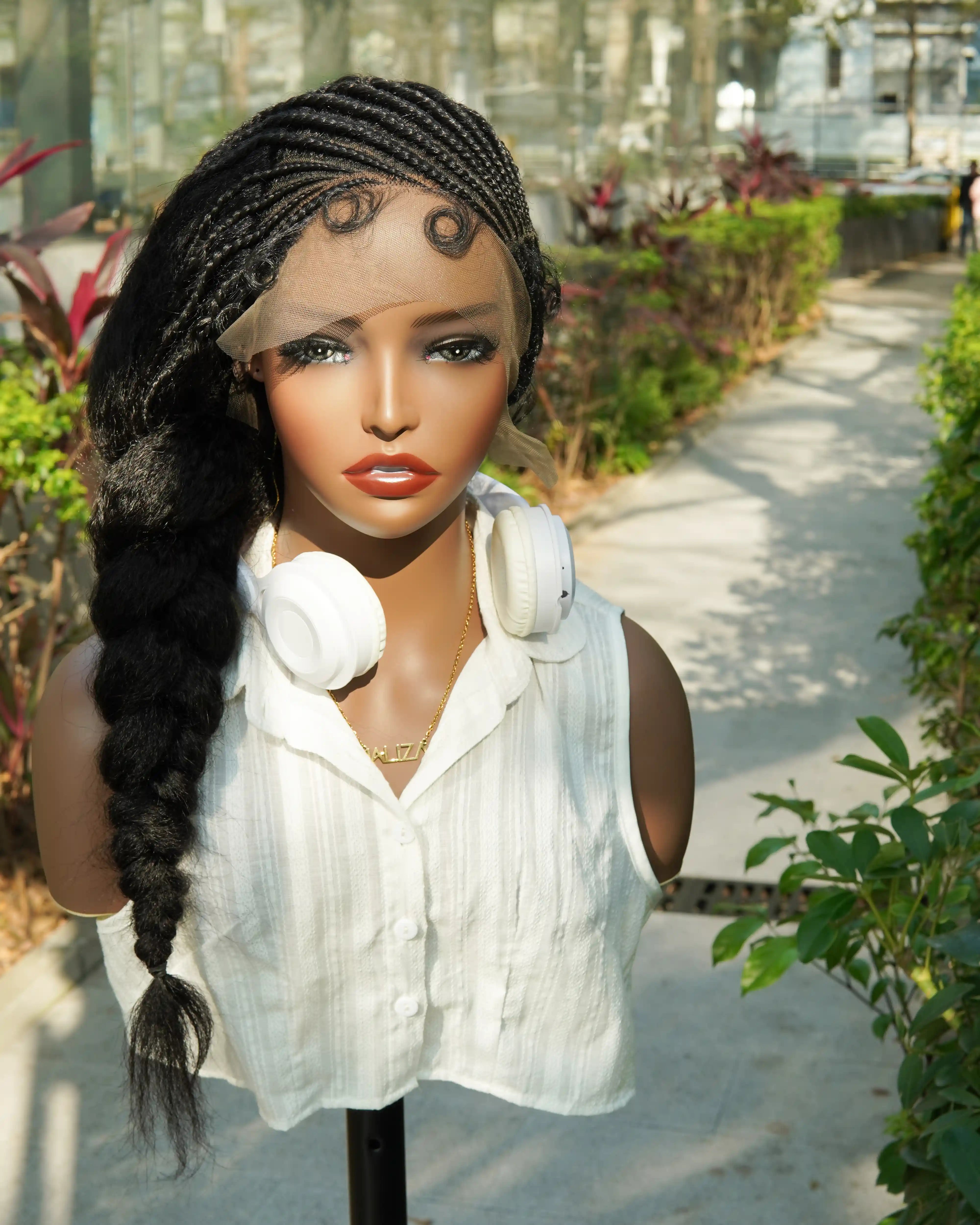 Perruque de 26" avec Couronne Semi-Tressée (Cornrows) Multiple et Cheveux Humains Crépus Extra Volumineux