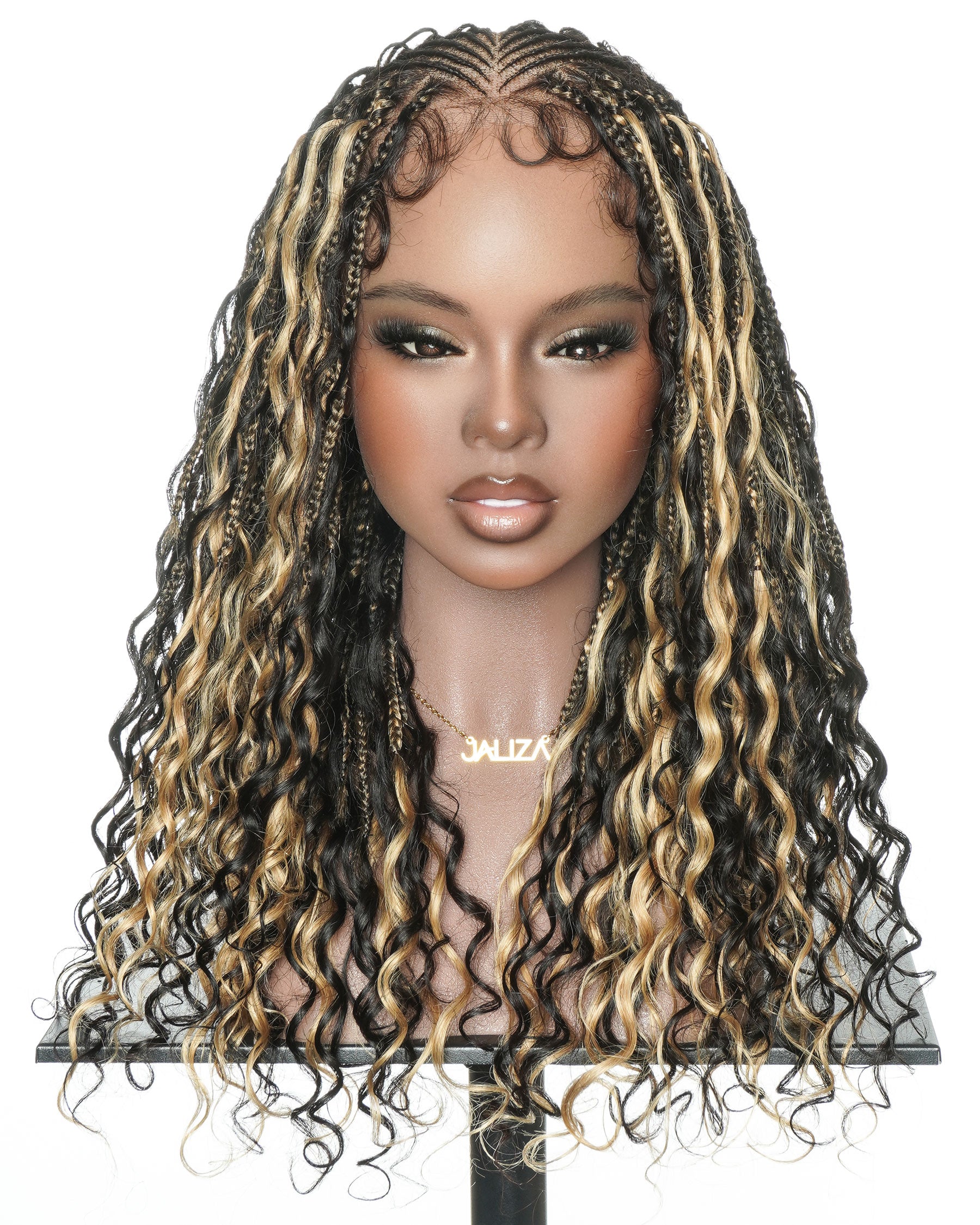Perruque tressée de cheveux humains Fulani Avery 18" - couleur mélangée