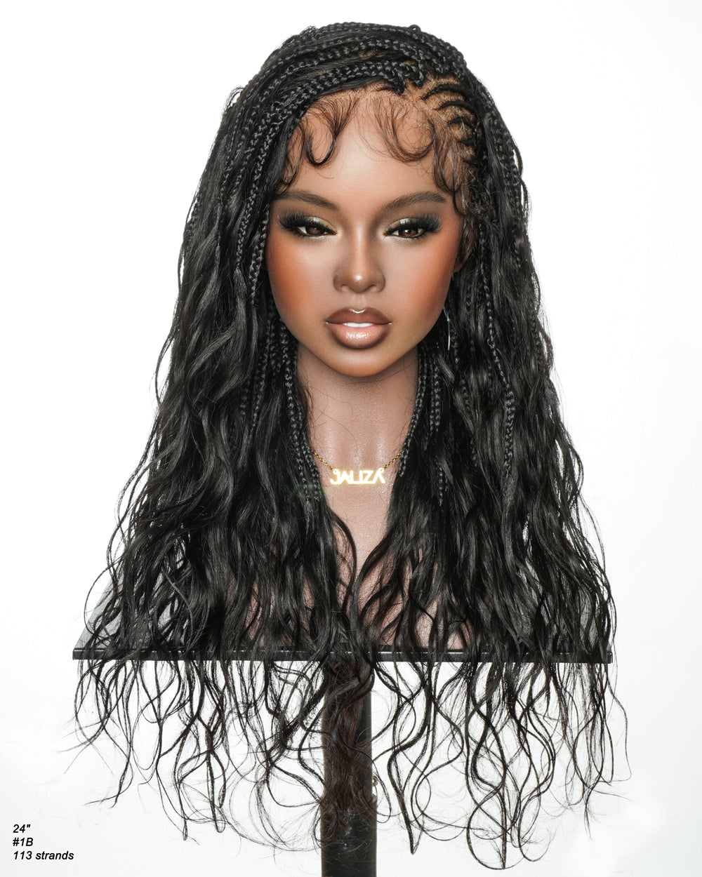 Avery - Perruque tressée de 24 pouces avec tresses Fulani Body Wave en cheveux humains et tresses cornrow style bohème