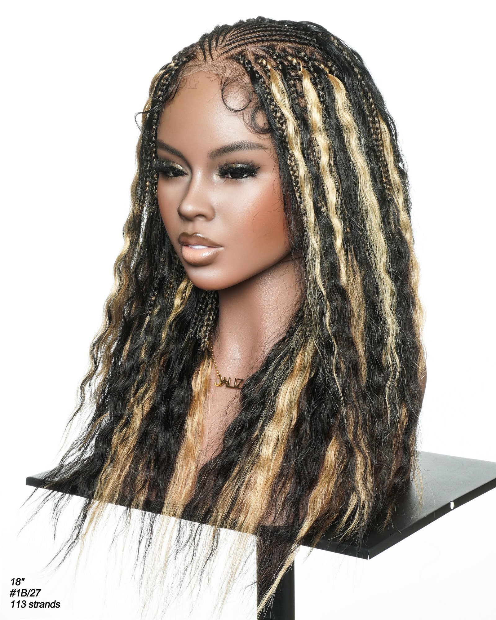 Perruque tressée de cheveux humains Fulani Avery 18" - couleur mélangée