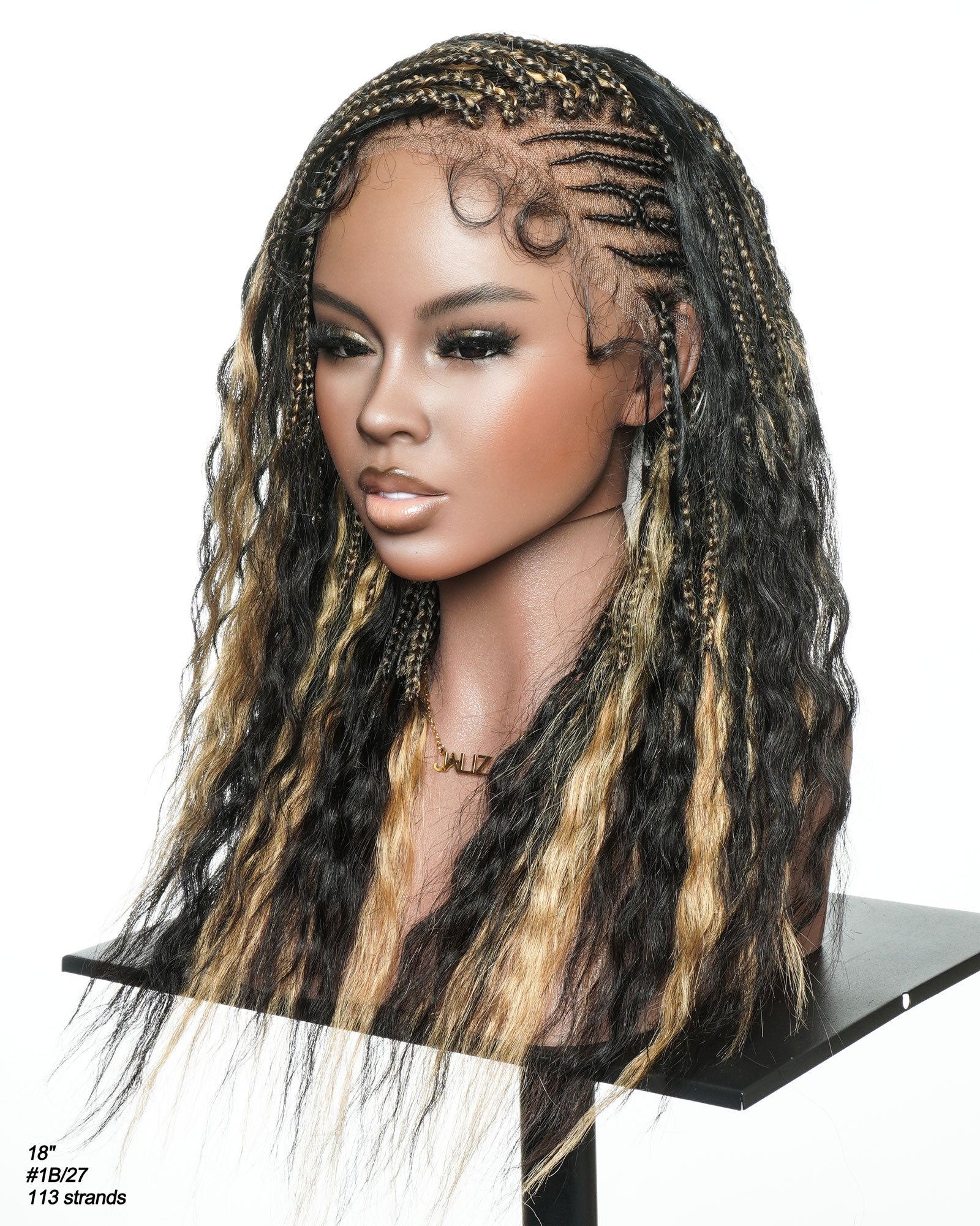 Perruque tressée de cheveux humains Fulani Avery 18" - couleur mélangée