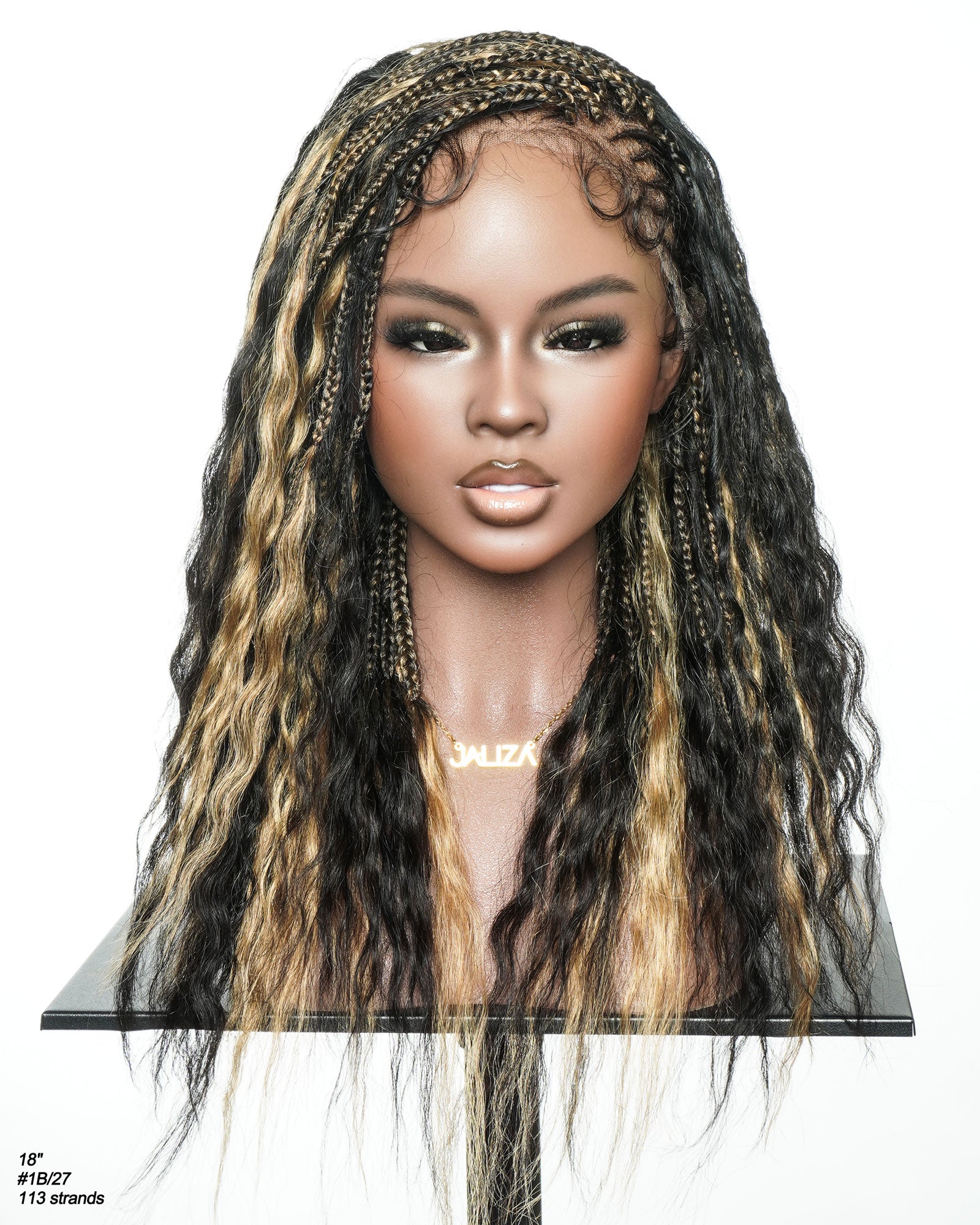 Perruque tressée de cheveux humains Fulani Avery 18" - couleur mélangée